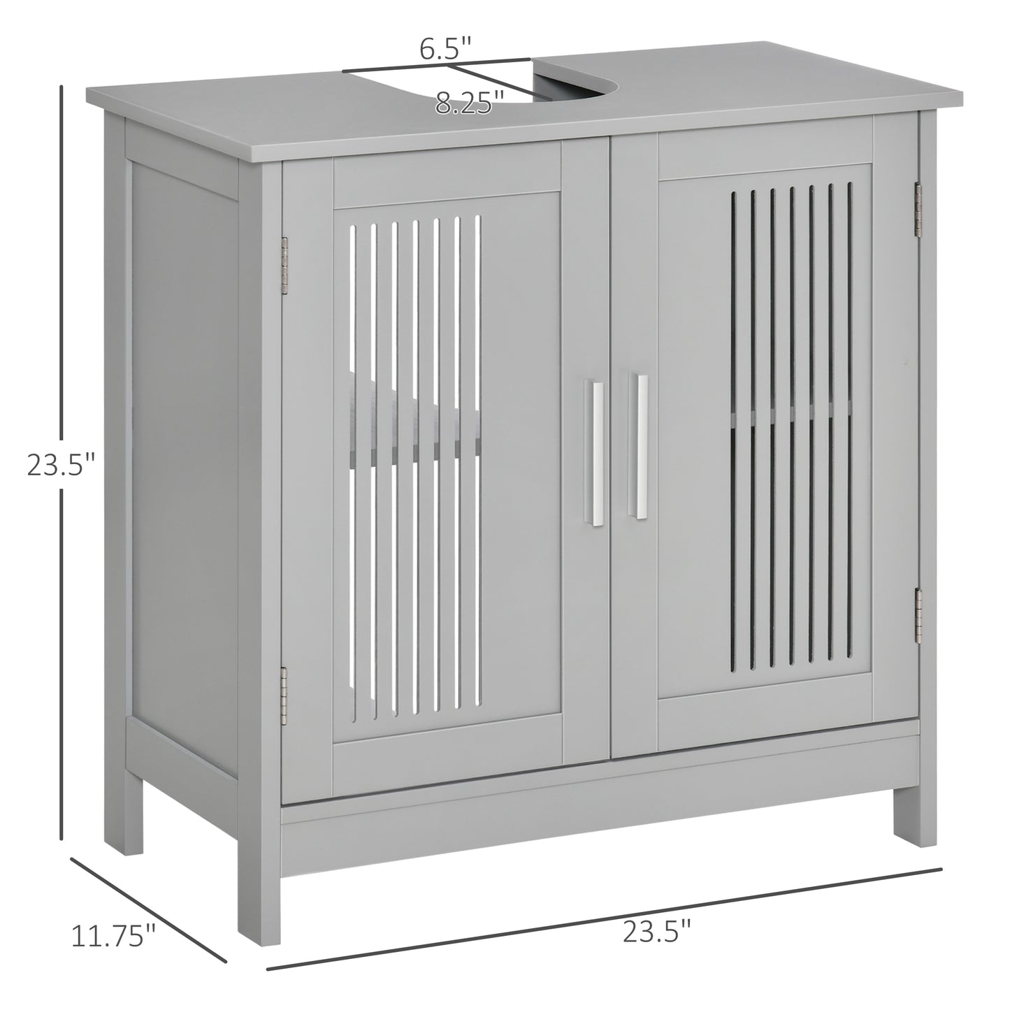 Modern 24" Bathroom Sink Cabinet, Pedestal Sink Storage Cabinet with Double Slat Doors and Shelf, Grey