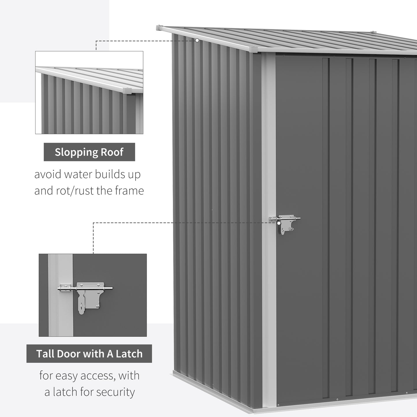 Outsunny 3.3' x 3.4' Lean-to Garden Storage Shed, Outdoor Galvanized Steel Tool House with Lockable Door for Patio Gray