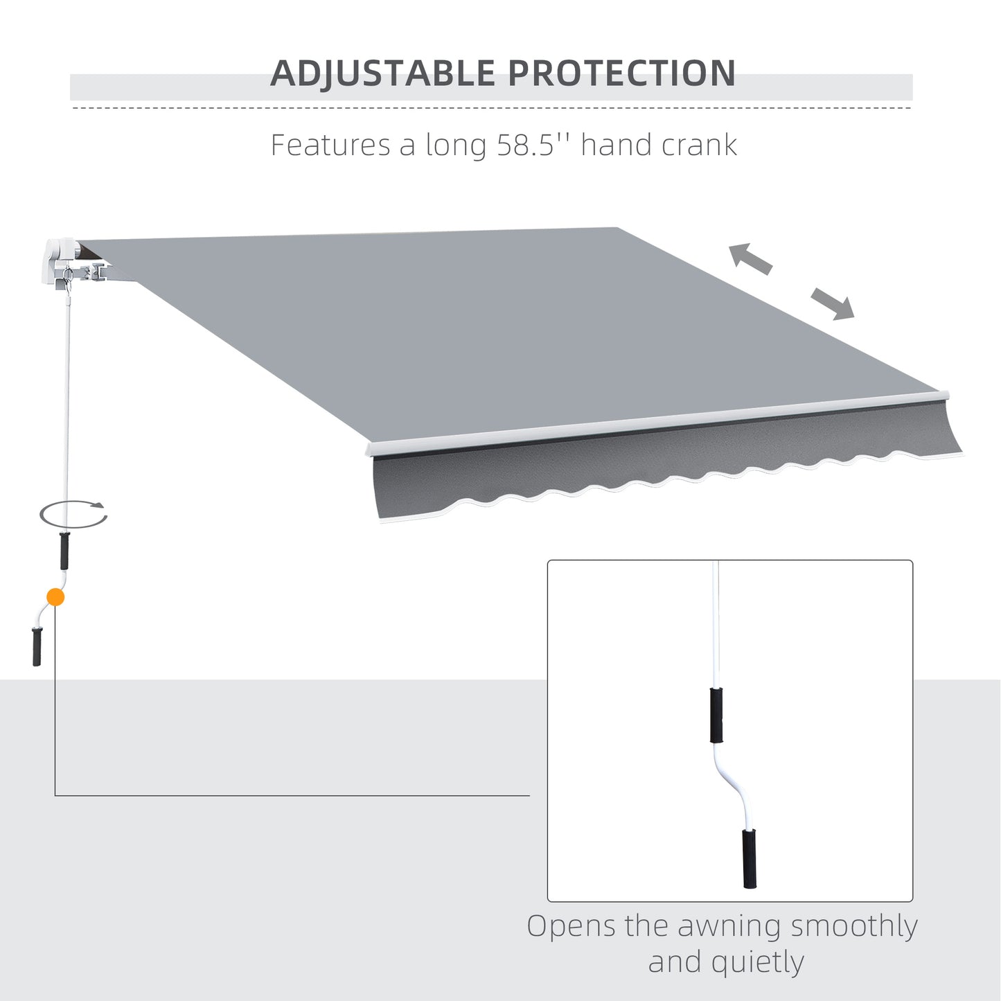 Outsunny 13' x 8' Manual Retractable Patio Awning Sun Shade Outdoor Deck Window Door Canopy Shelter Aluminum Frame Grey