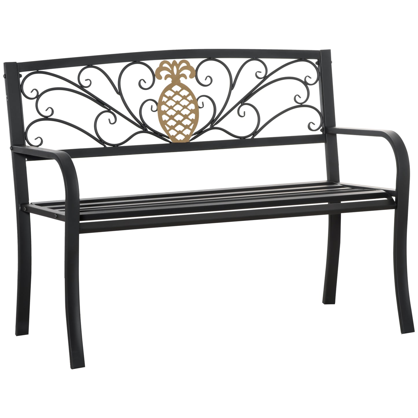 Outsunny 2 Seater Garden Bench 45" x 21.75" x 35.5" Steel Frame Loveseat for Yard, Lawn, Porch, Patio, Black and Gold