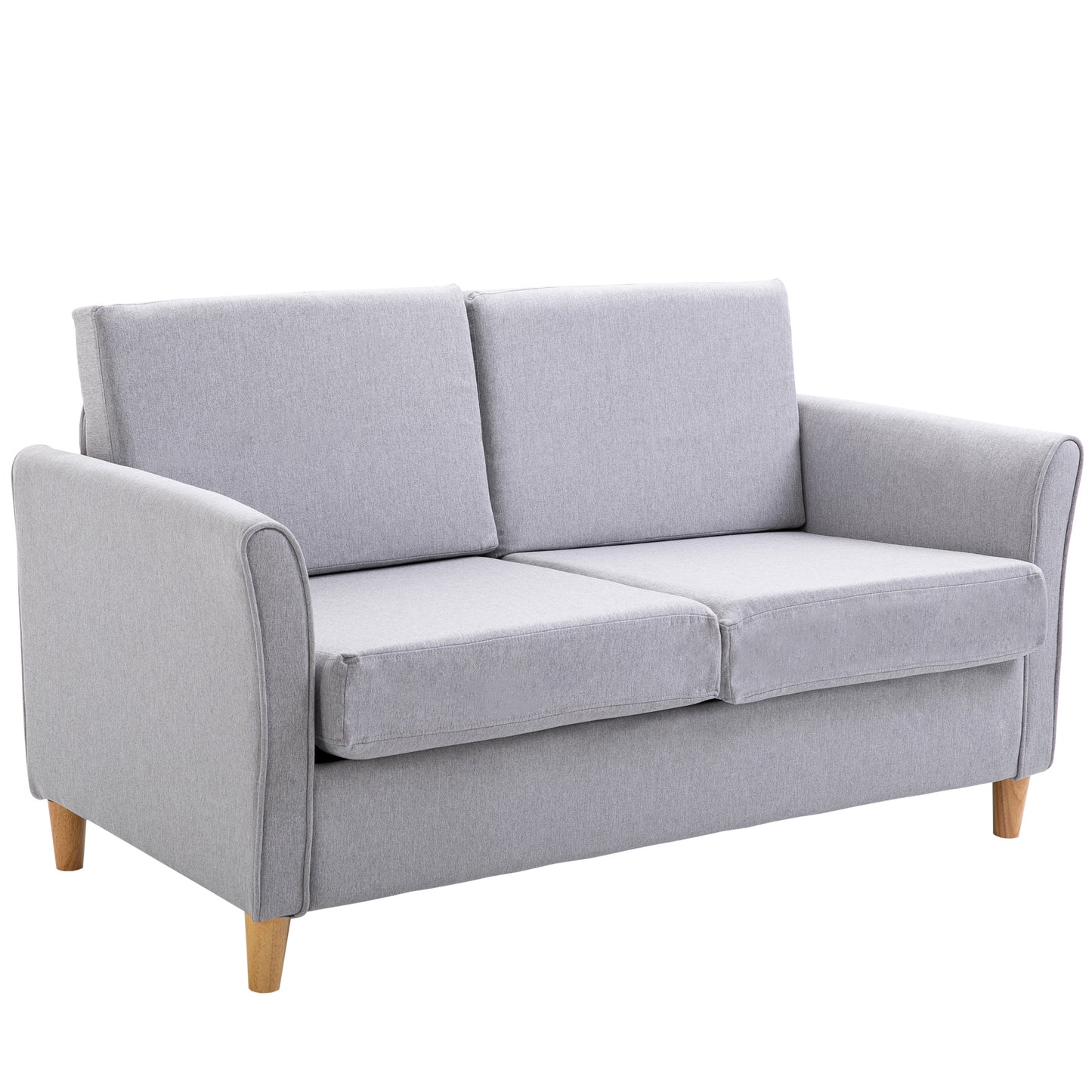 2 Seat Sofa, Two Seater Couch with Armrests, Wood Legs for Living Room, Bedroom, Light Grey