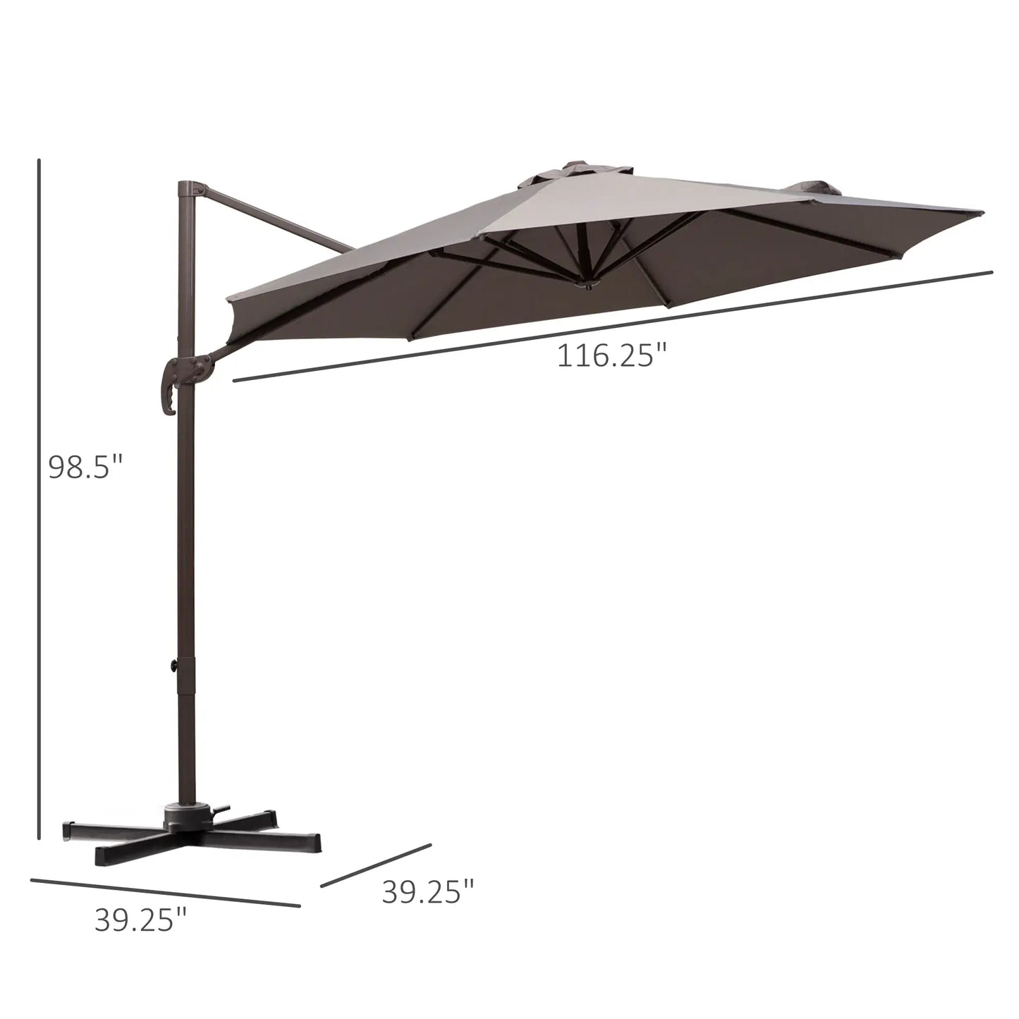 10ft Cantilever Patio Umbrella with 360° Rotation, Aluminum  with 4-Position Tilt, Crank & Cross Base for Garden, Deck, Pool, Backyard, in Light Grey