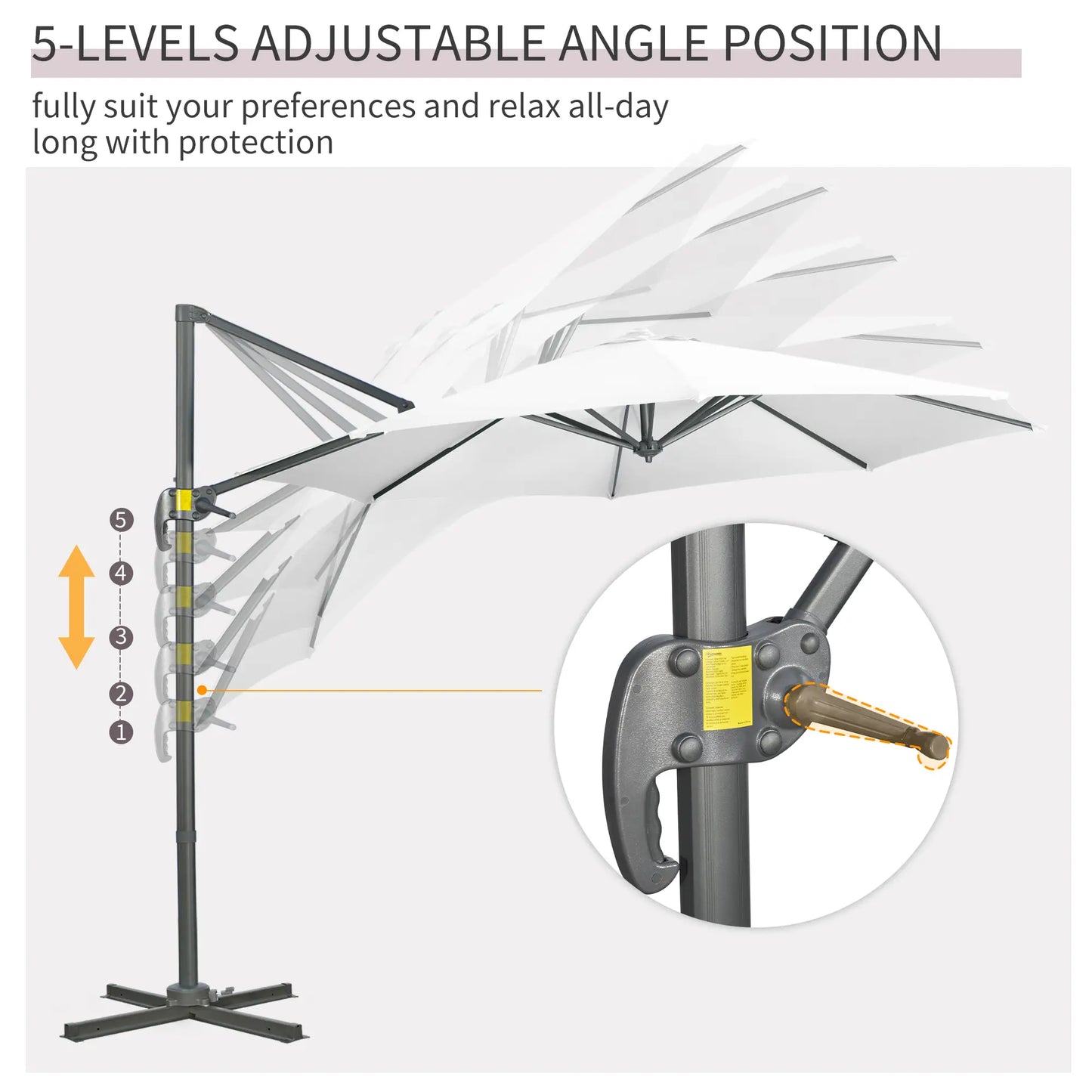 9.6' Cantilever Patio Umbrella Outdoor Hanging Offset Umbrella with Cross Base 360° Rotation Aluminum Poles White