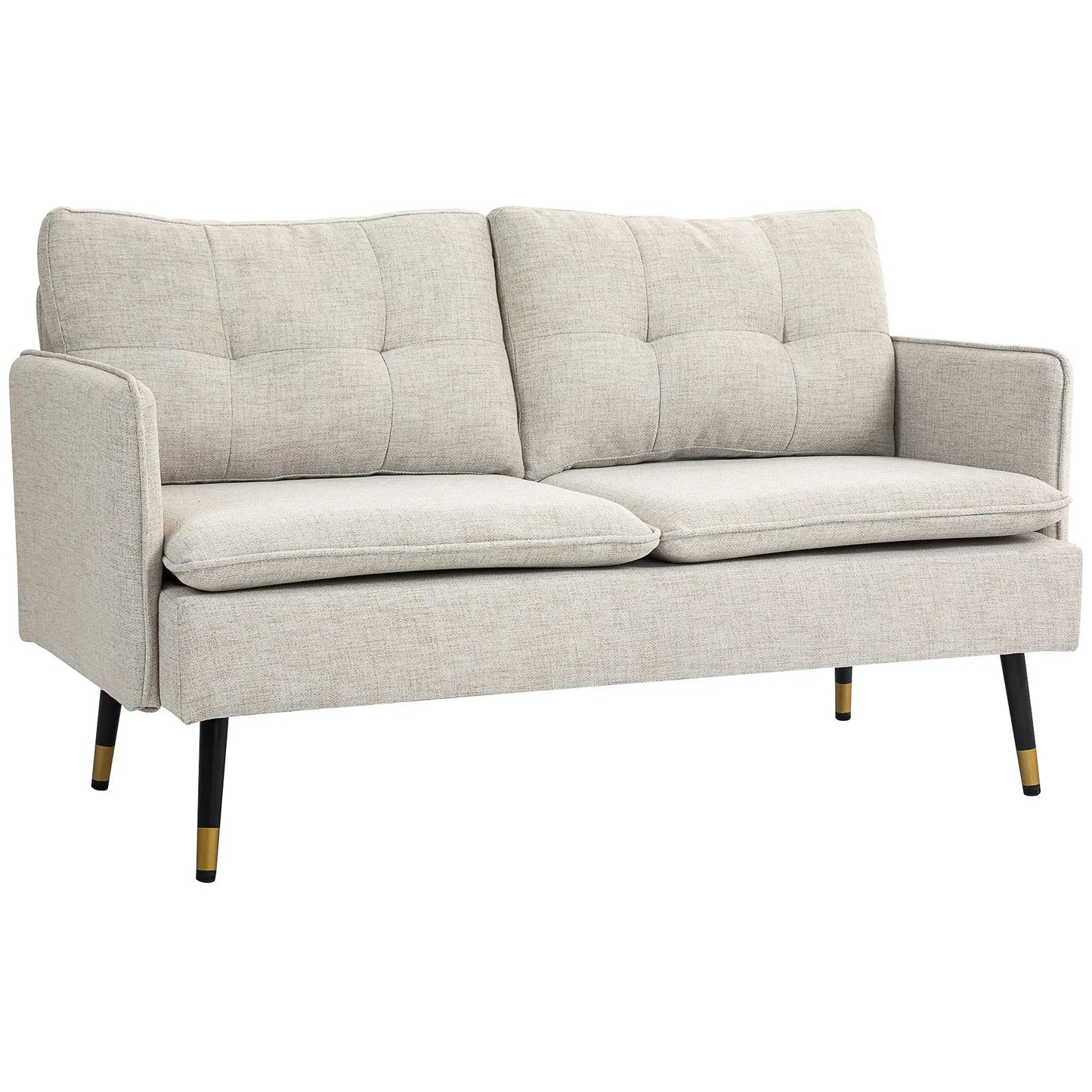 Modern 55" Loveseat, Fabric Love Seat Sofa with Button Tufted Back, with Steel Legs in Cream White