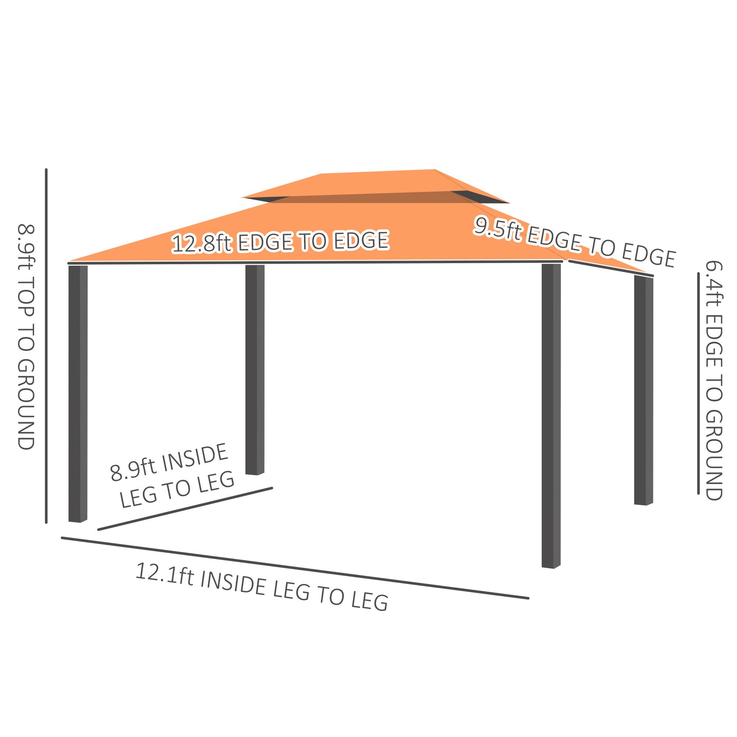 10 x 13ft Aluminum Frame Gazebo Canopy Double Tier Garden Shelter with Netting and Curtains, Orange