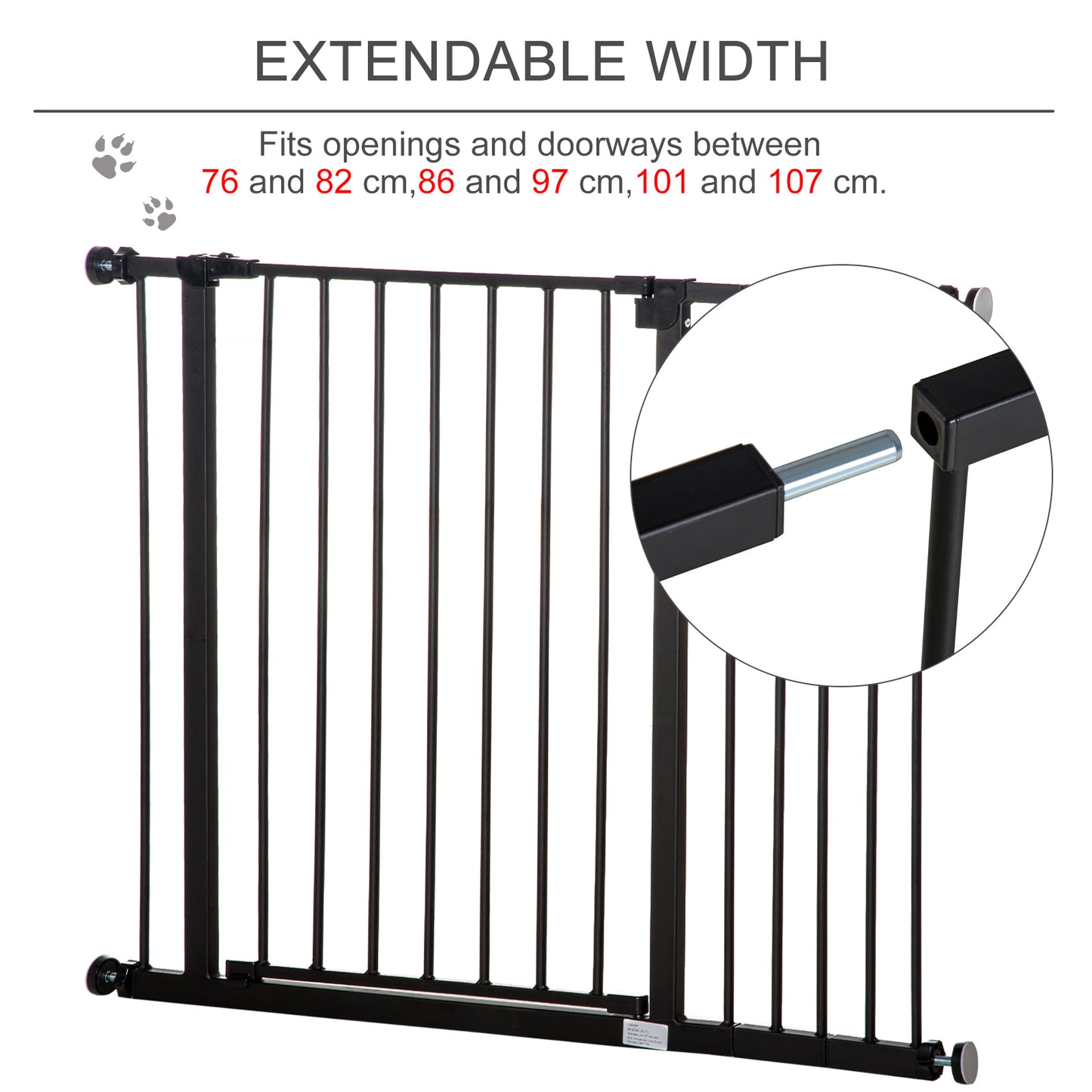 Pressure Fit Dog Gate Pet Barrier for stairs doorway, 29.9''- 42.1'' Width Black