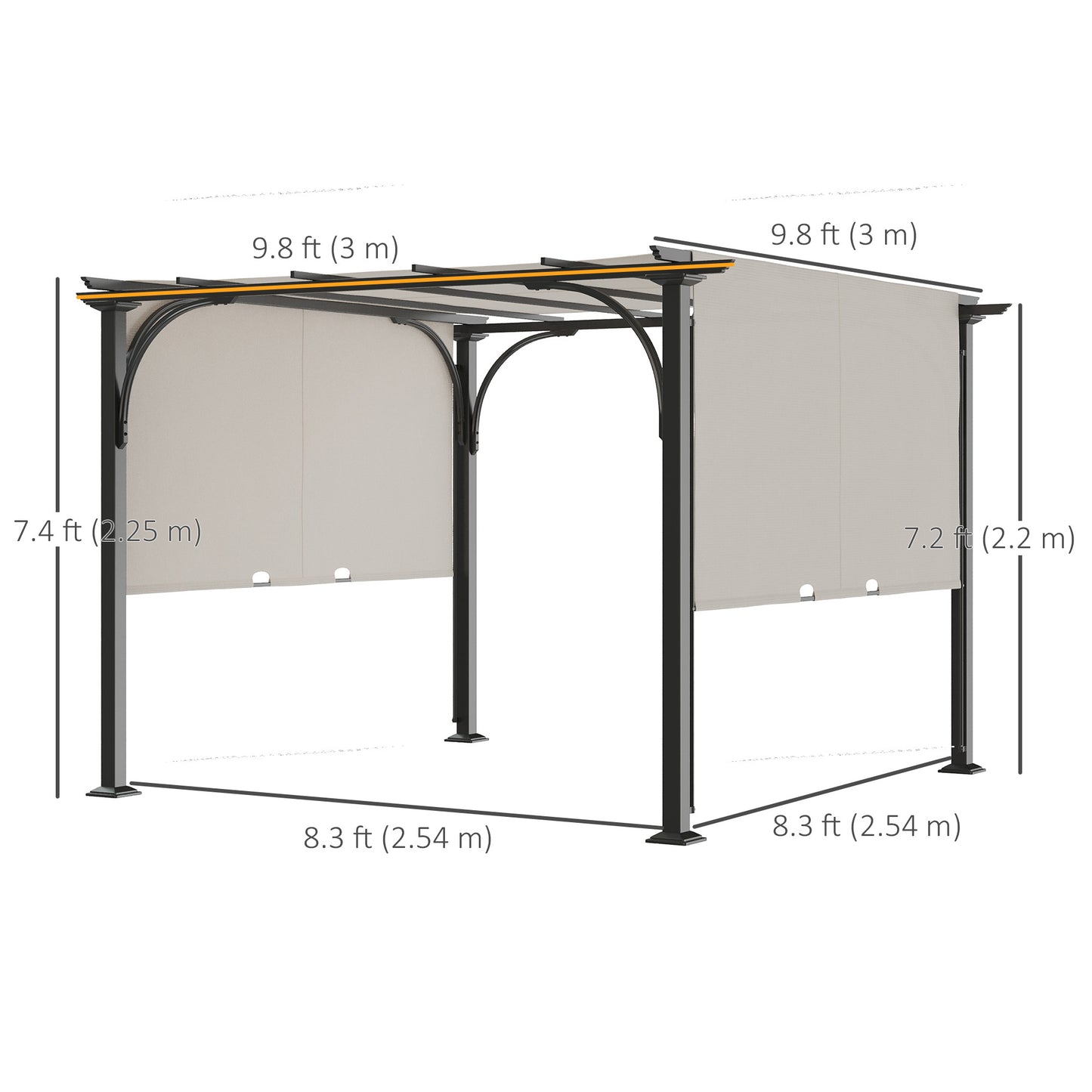 10' x 10' Outdoor Pergola Patio Gazebo Retractable Canopy Sun Shelter, Steel Frame, White