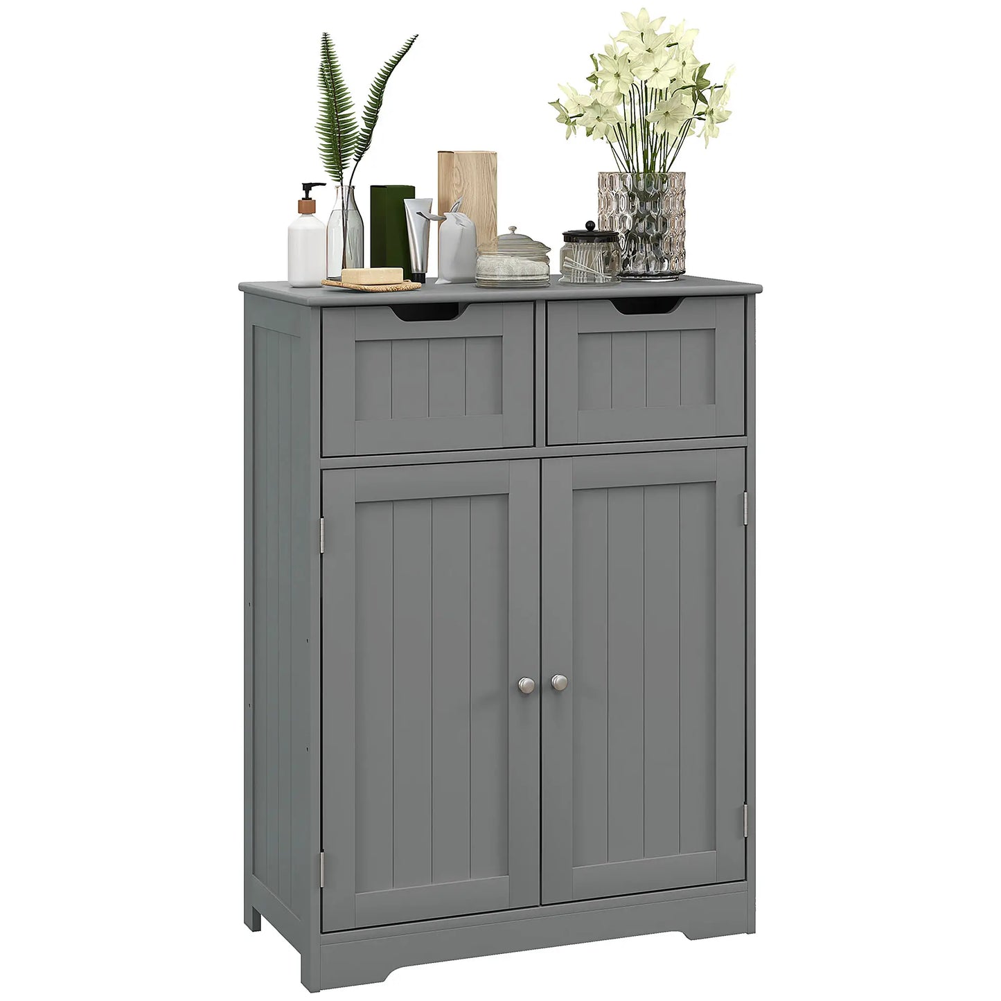 Entryway or  Bathroom Storage Cabinet with 2 Drawers, Adjustable Shelf in Grey