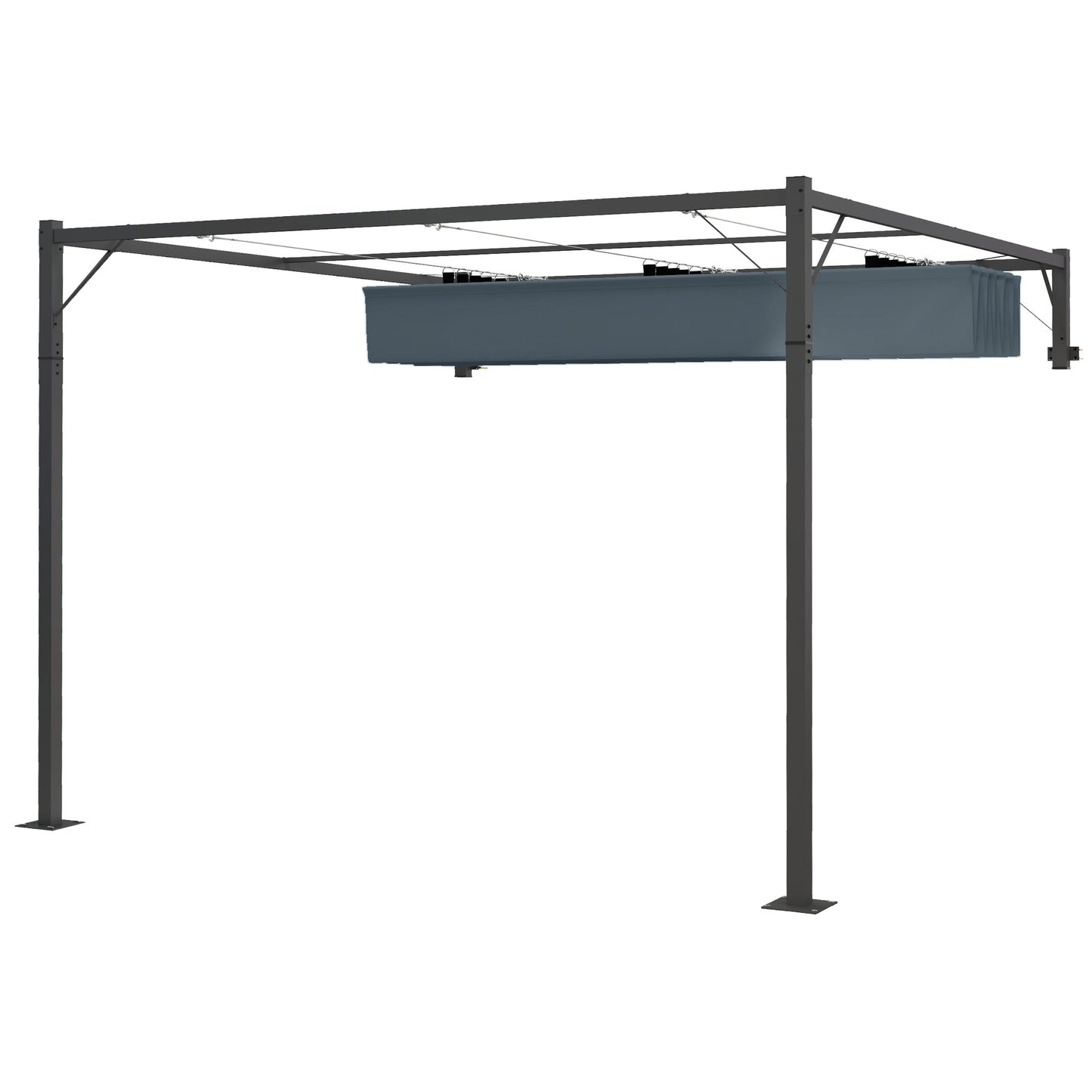 Metal Pergola with Retractable Roof, 10' x 10' Wall Mounted Outdoor Gazebo Sun Shade Shelter