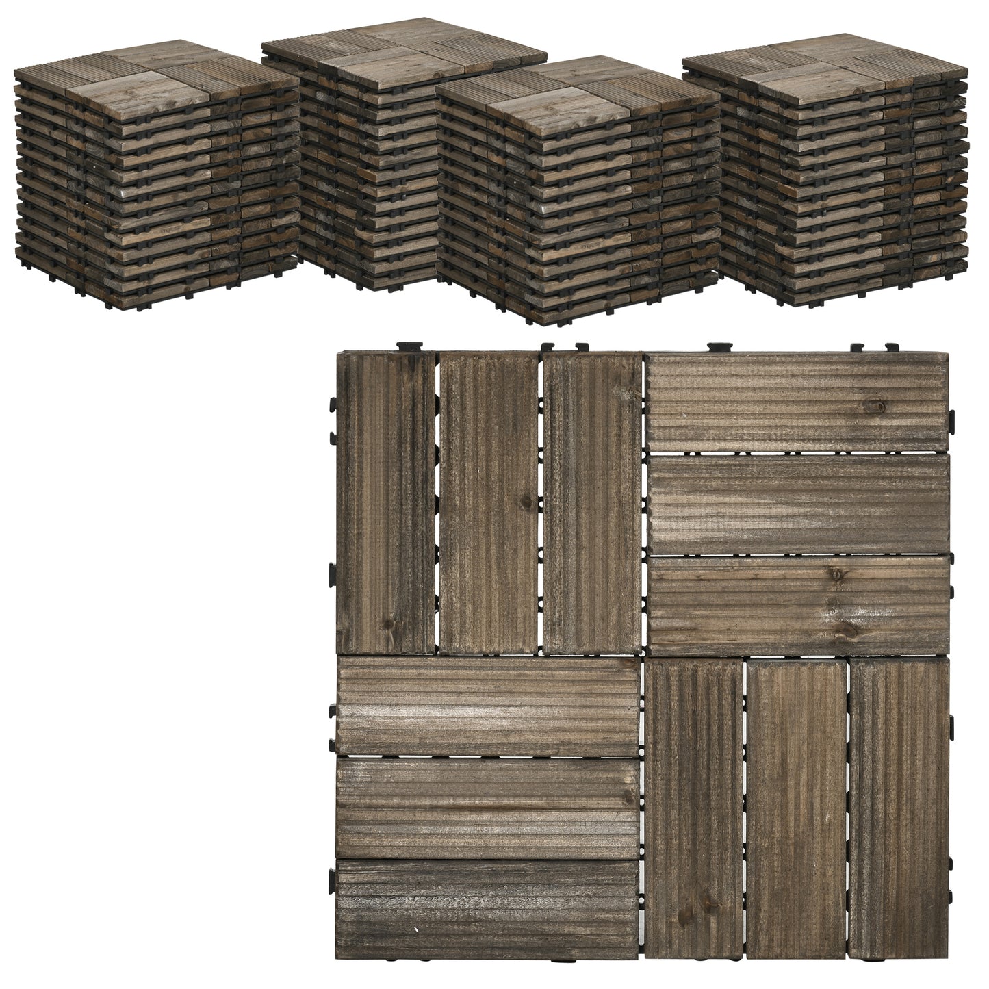 54 Pcs Wood Interlocking Deck Tiles, 12 x 12in Outdoor Flooring Tiles for Indoor and Outdoor Use, Charcoal Grey