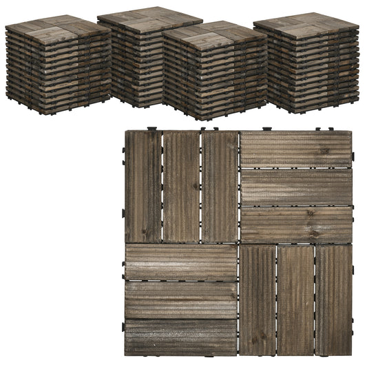 54 Pcs Wood Interlocking Deck Tiles, 12 x 12in Outdoor Flooring Tiles for Indoor and Outdoor Use, Charcoal Grey