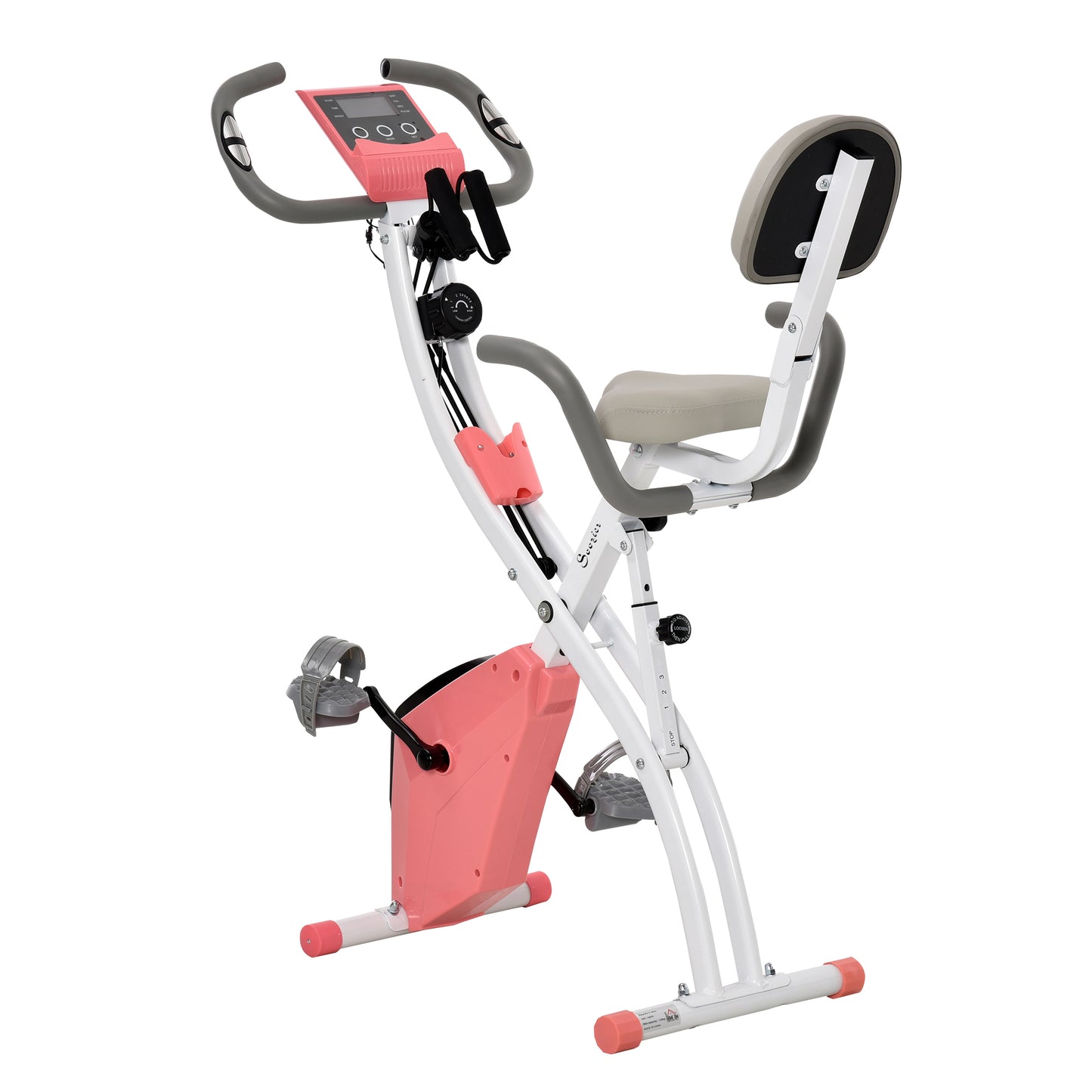 2 in 1 Upright Exercise Bike Stationary Foldable Magnetic Recumbent Cycling with Arm Resistance Bands Pink