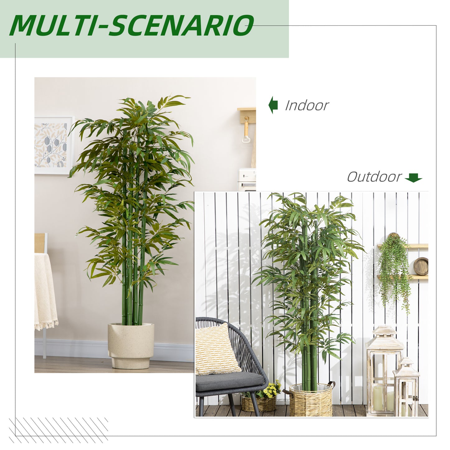 Artificial Tree Bamboo Tree Fake Plants in Pot for Home Office Living Room Decor, 7"x7"x71", Green