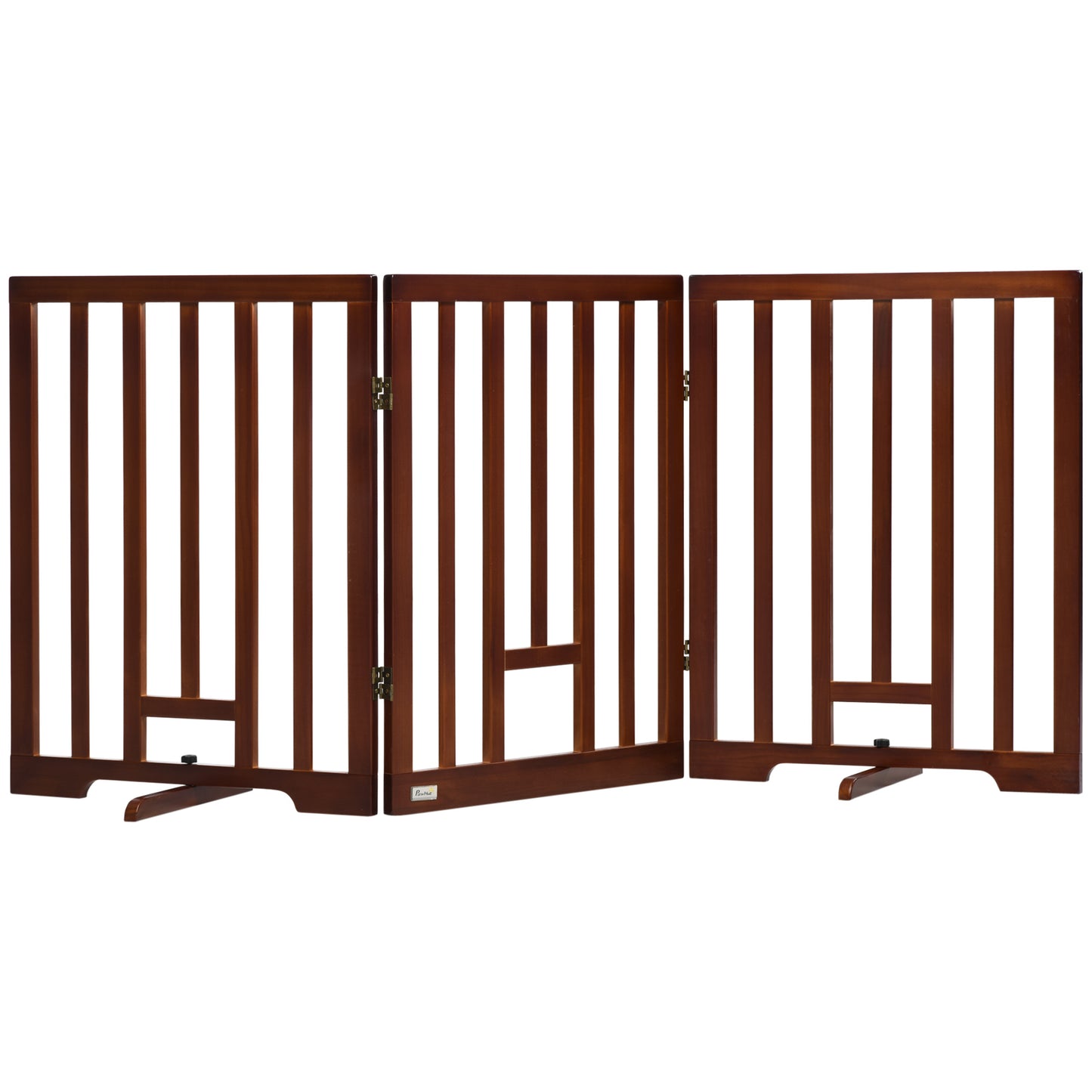 Freestanding Pet Gate with 2PCS Support Feet, 3 Panels Folding Dog Gates for the House Doorway Stairs, with Cat Door, Expands up to 71.3" Wide, 29.9" Tall, Espresso