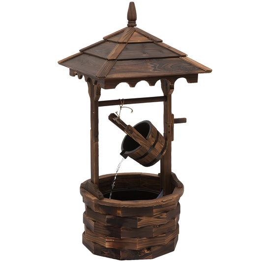 Barrel Waterfall Fountain Rustic Wood w/Pump Garden Decor