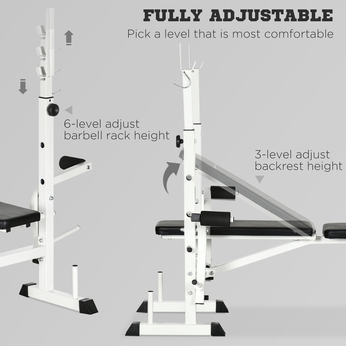 Bench Press Set Adjustable Weight Bench with Squat Rack, Preacher Curl Pad, Leg Developer, Butterfly and Weight Storage