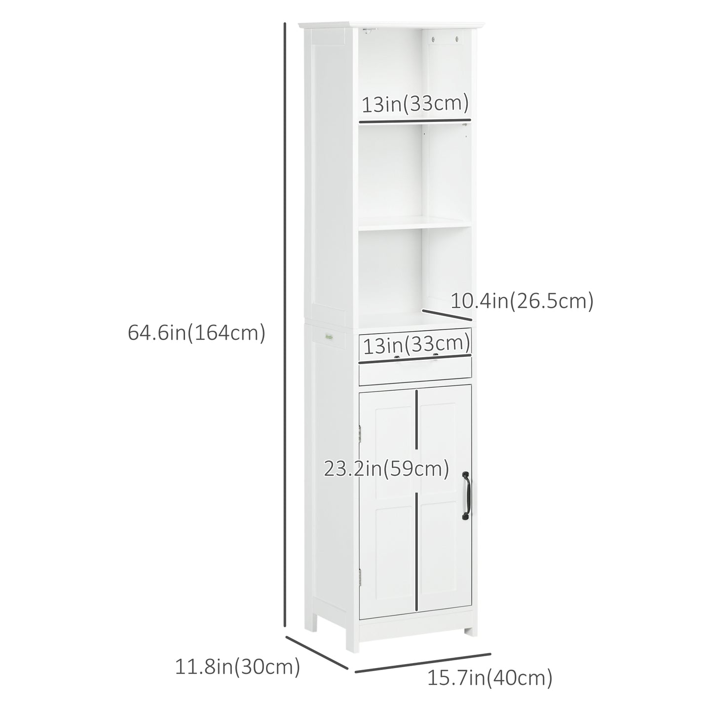 kleankin Modern Bathroom Cabinet, Narrow Bathroom Vanities with 3 Open Shelves, Drawer and Adjustable Shelf, White