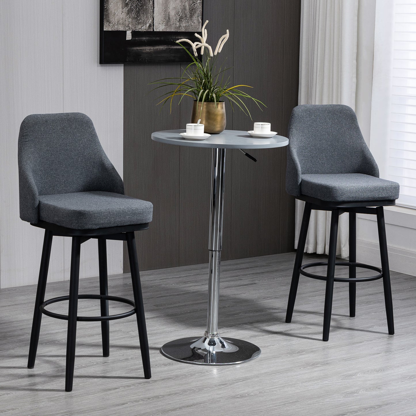 Tall Bar Stools Set of 2, Modern 360° Swivel, with Steel Legs Footrest, Charcoal Grey