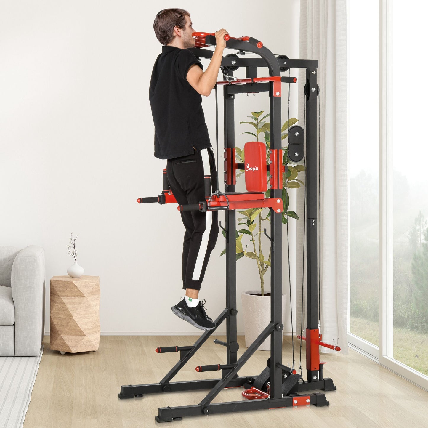 Power Tower, Pull Up Station with Dip Bar, Lat Pulldown Machine and Push-up Stand, Multi-Function Free Standing Pullup Bar for Home Gym