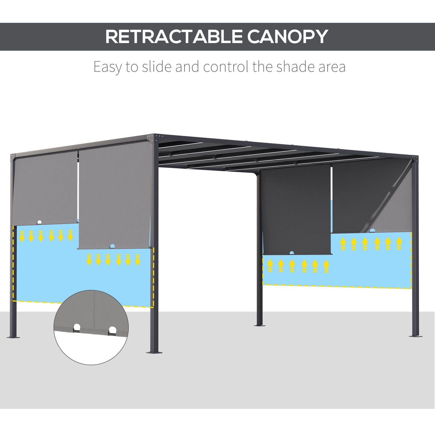 10' x 13' Outdoor Patio Pergola with Retractable Roof, LED Lights, Solar Powered for Garden, Lawn, Backyard, Dark Grey