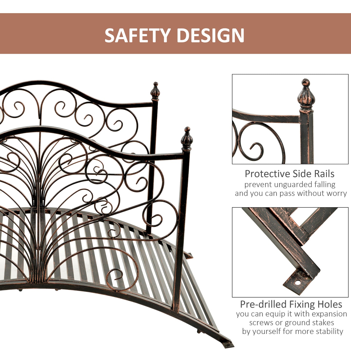 4FT Metal Garden Bridge Decorative Arc Bridge with Guardrails Black Bronze