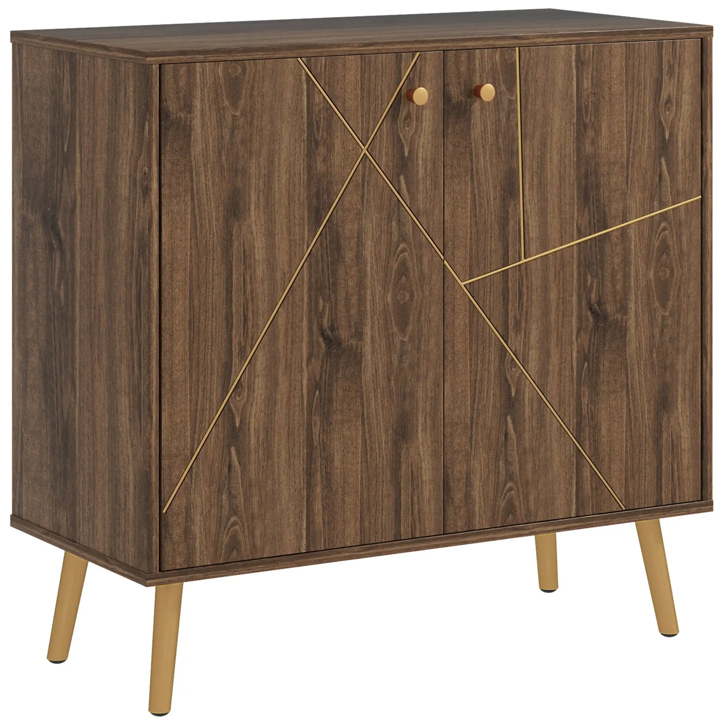 Sideboard Storage Cabinet with Luxurious Steel Lines, Brown