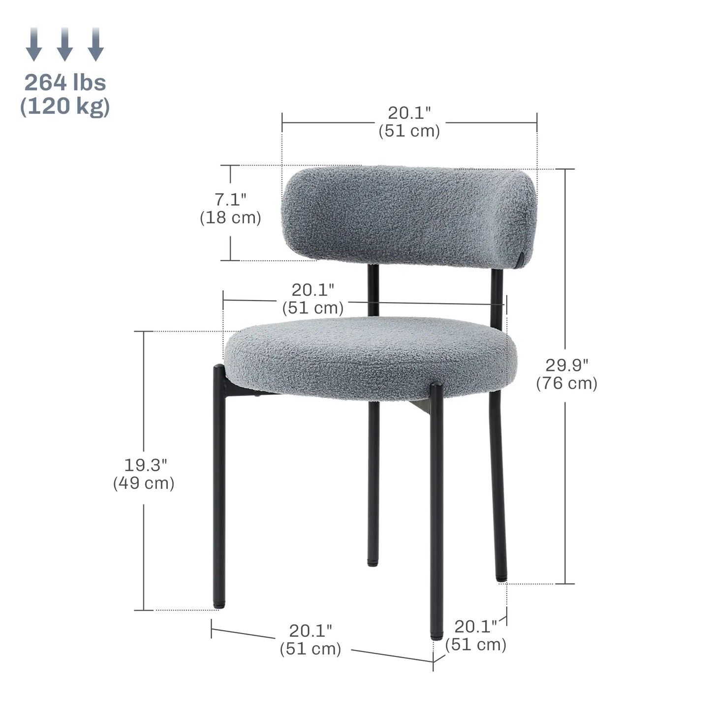 SET OF 2 Modern Dining Chairs w/ Berber Fleece Upholstery and Steel Legs , Grey