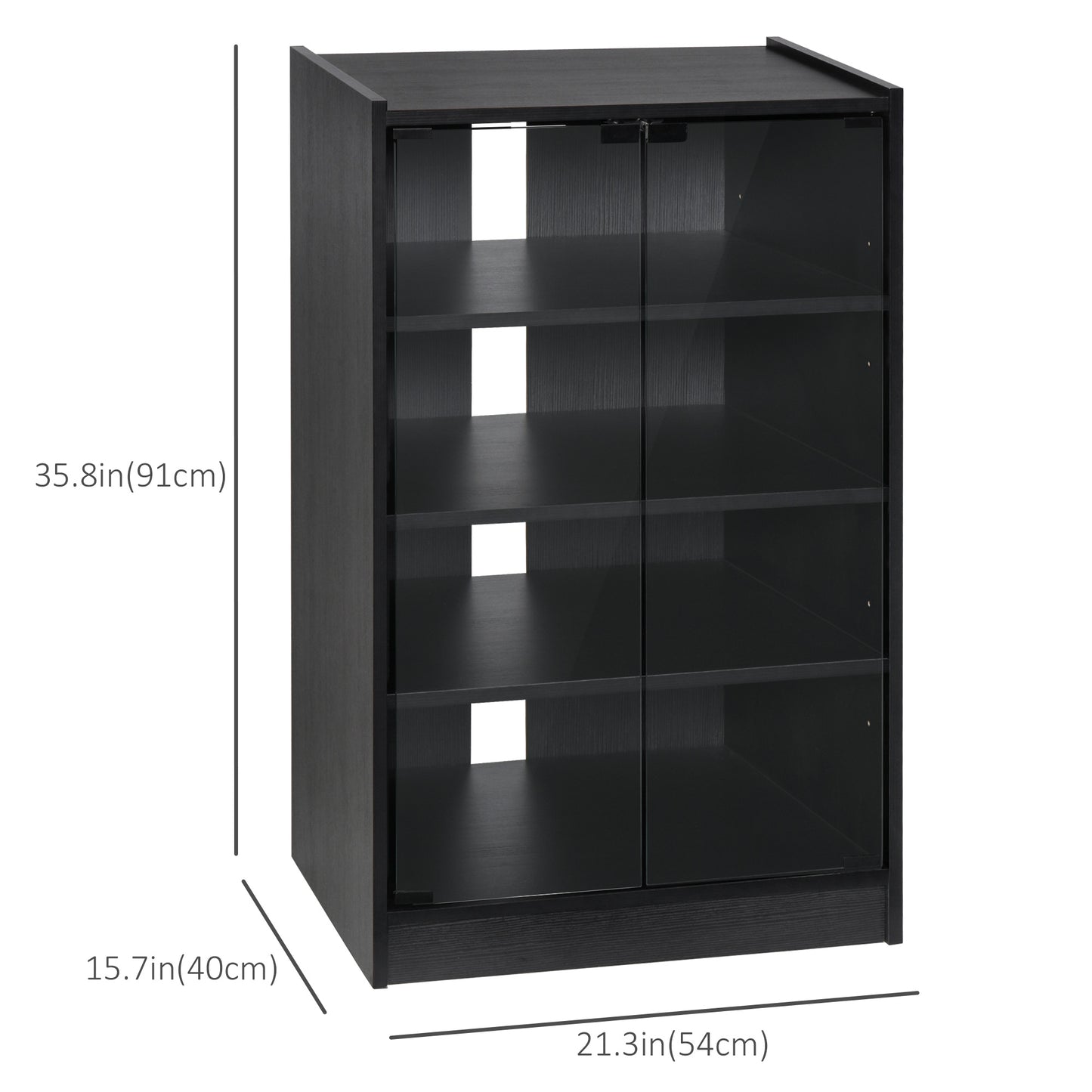 5-Tier Media Stand, Storage Cabinet with 3-Level Adjustable Shelves, Tempered Glass Doors, and Cable Management, Black