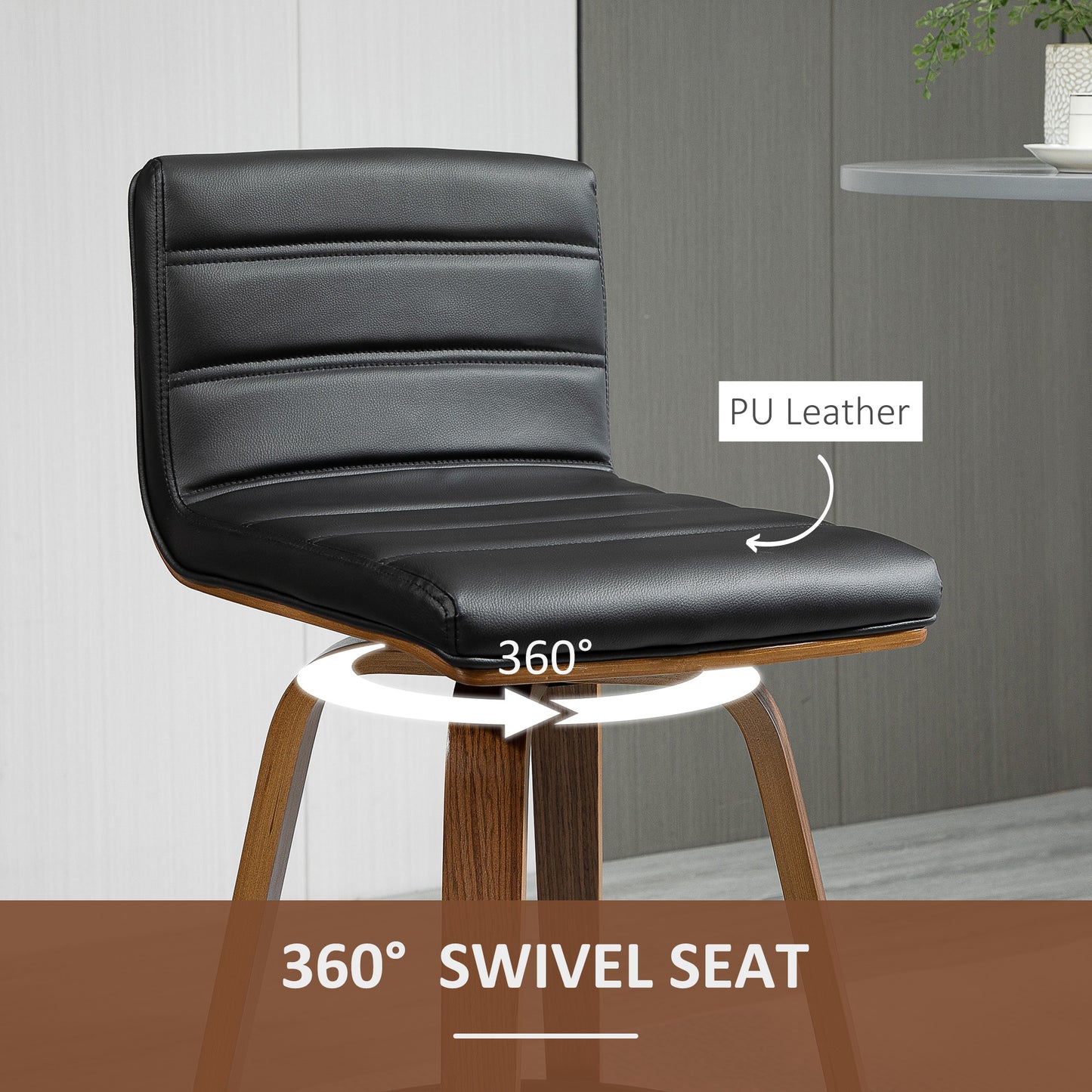 Swivel Bar Stools Set of 2, Upholstered Bar Height Stools, Bar Chairs with Soft Padding Seat and Wood Legs, Black