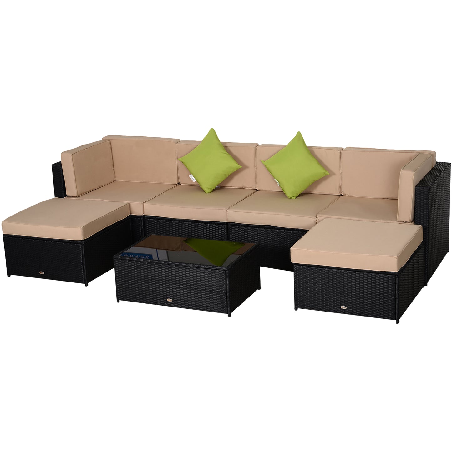 7pcs Wicker Rattan Sectional Set Outdoor Patio Sofa Table Footstools Set Garden Furniture with Cushions, Khaki