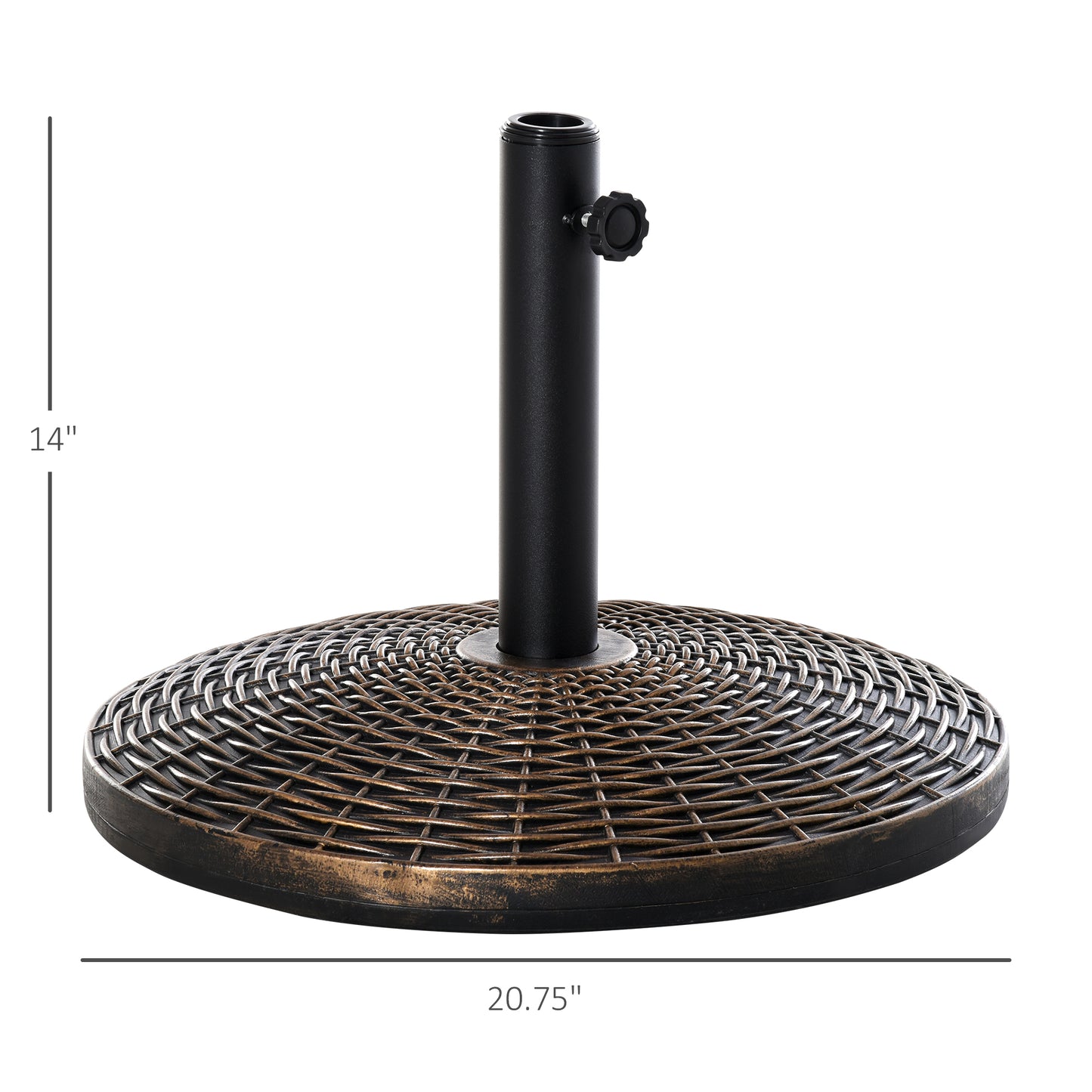 55 lbs Market Umbrella Base Holder 21" Heavy Duty Round Parasol Stand with Rattan Design for Patio, Outdoor, Backyard, Bronze