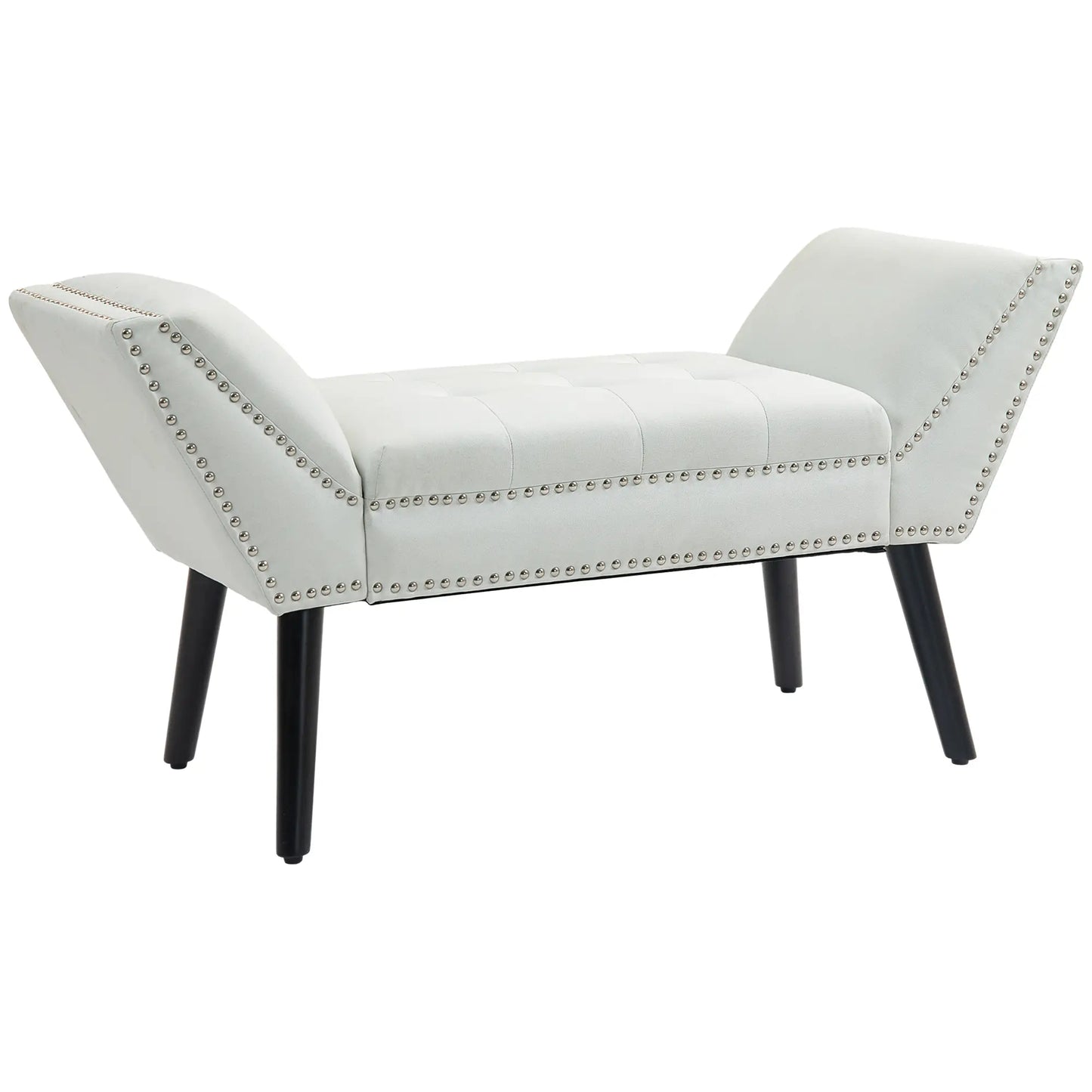 Modern Upholstered Bench with Arms and Nailhead Trim in white