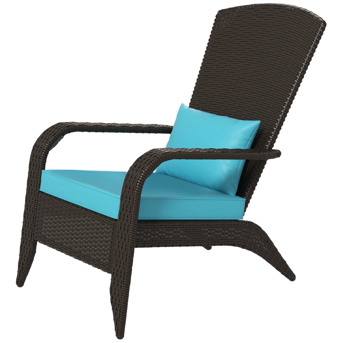 Patio Wicker Adirondack Chair, Outdoor Rattan Muskoka Chair with Cushions for Patio, Garden, Backyard Turquoise