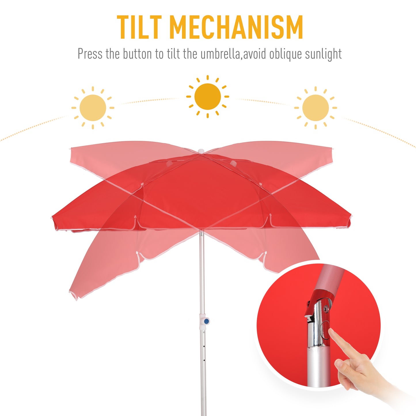 Arc. 6.4ft Beach Umbrella with Aluminum Pole Pointed Design Adjustable Tilt Carry Bag for Outdoor Patio Red