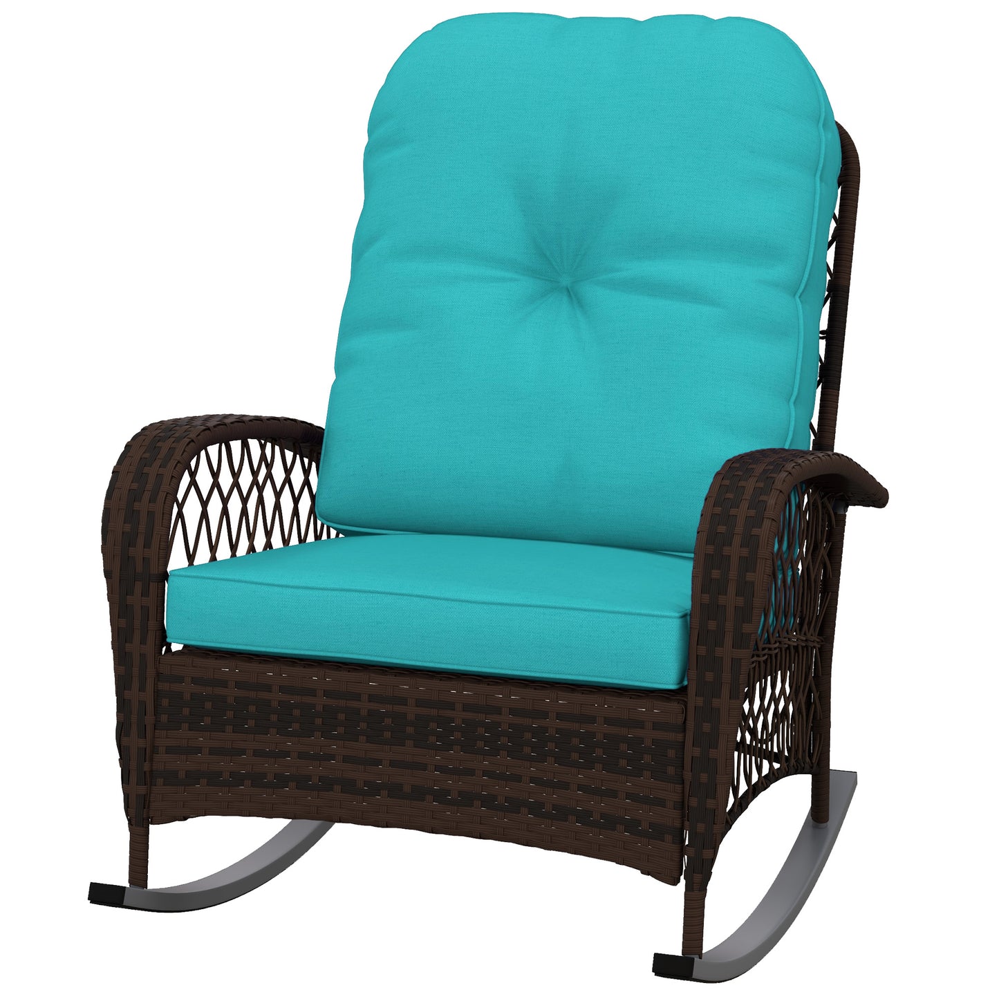 Outsunny Outdoor Wicker Rattan Rocking Chair Patio Rocker with Thick Cushions for Garden Backyard Porch, Turquoise