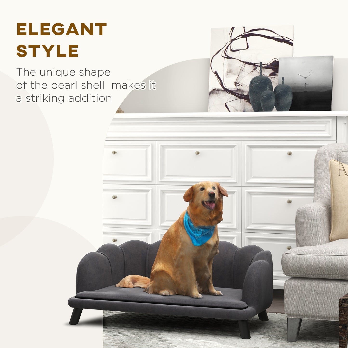 Dog Couch Pet Sofa Cat Bed with Removable Cushion Wood Legs for Medium and Large Dogs, Dark Grey