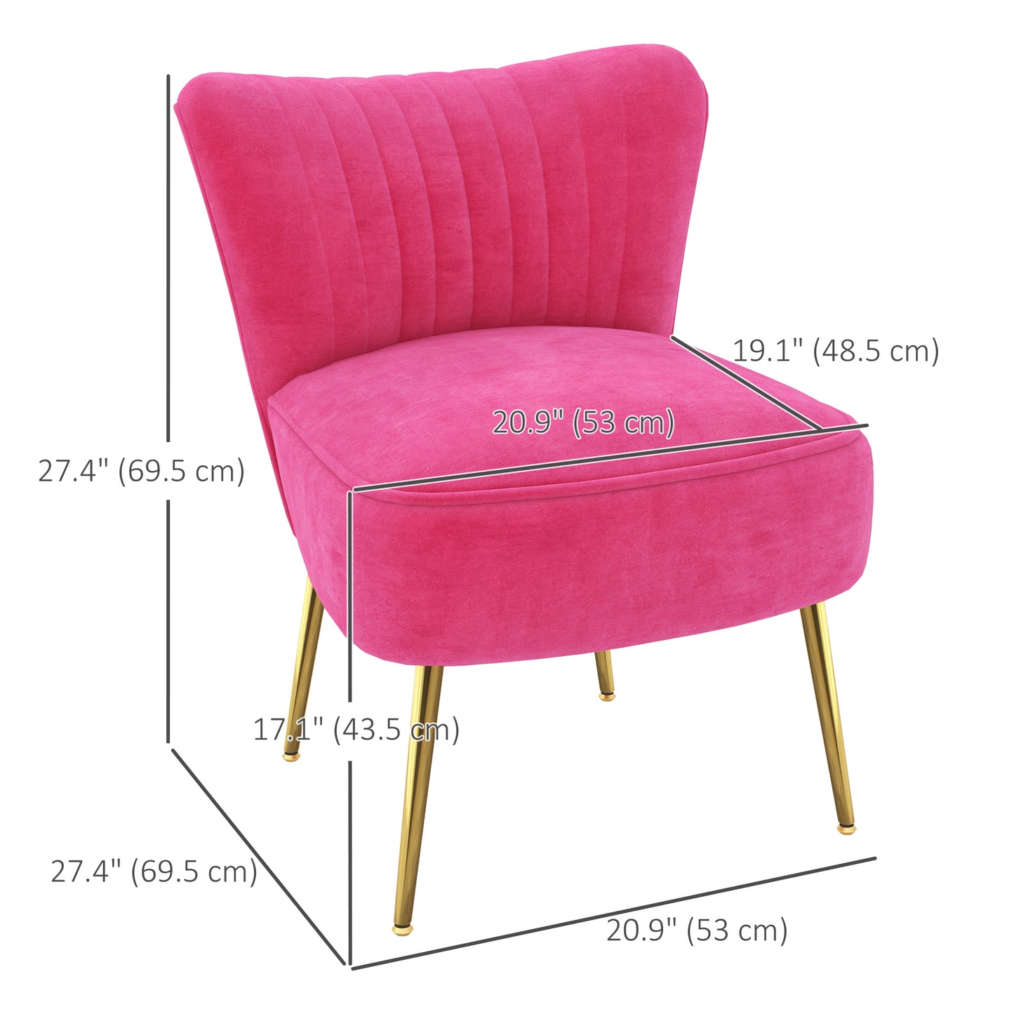 Pink Velvet Lounge Chairs Set of 2, Modern Accent Chairs with Gold Steel Legs and Tufting Backrest