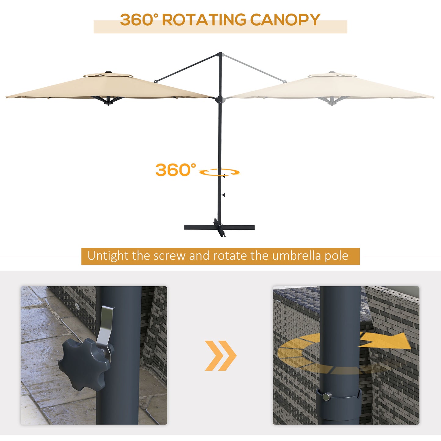 10 FT Cantilever Umbrella, Aluminum Hanging Offset Umbrella with 360°Rotation, Crank, Tilt, Cross Base, Khaki