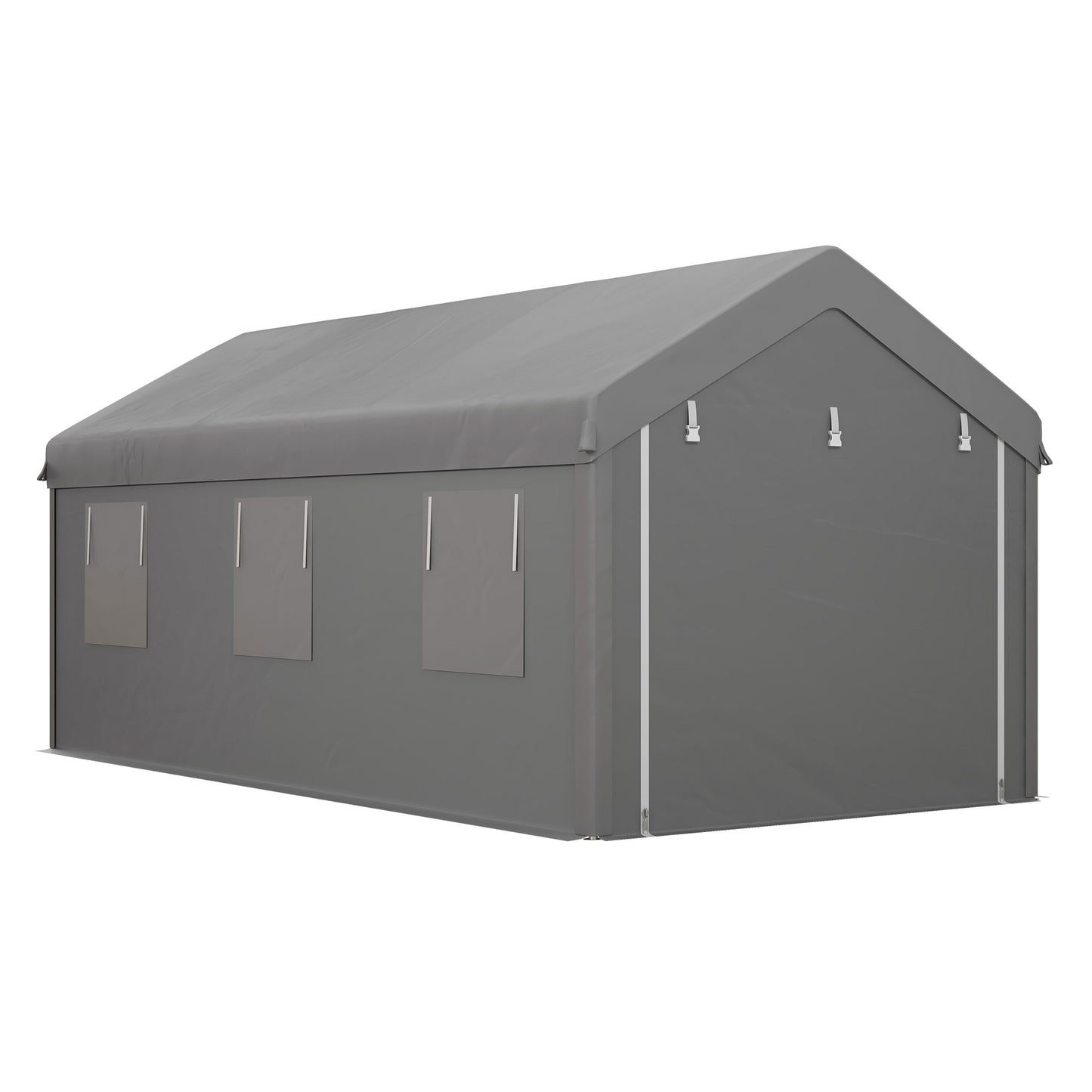 10' x 20' Carport, Heavy Duty Portable Garage with 6 Mesh Windows and 2Doors, Grey