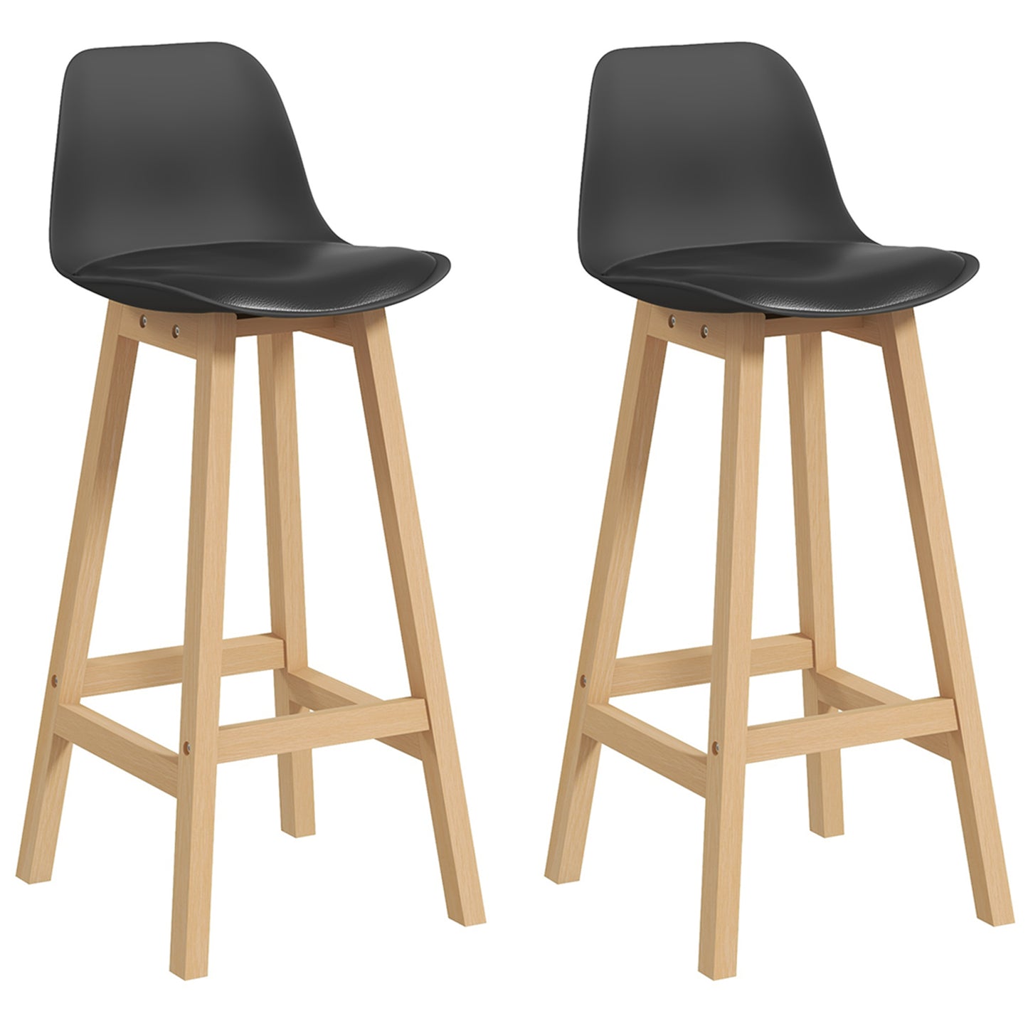 Bar Height Stools Set of 2, PU Leather Upholstered Stools for Kitchen Island, Modern Bar Chairs with Backs, Black