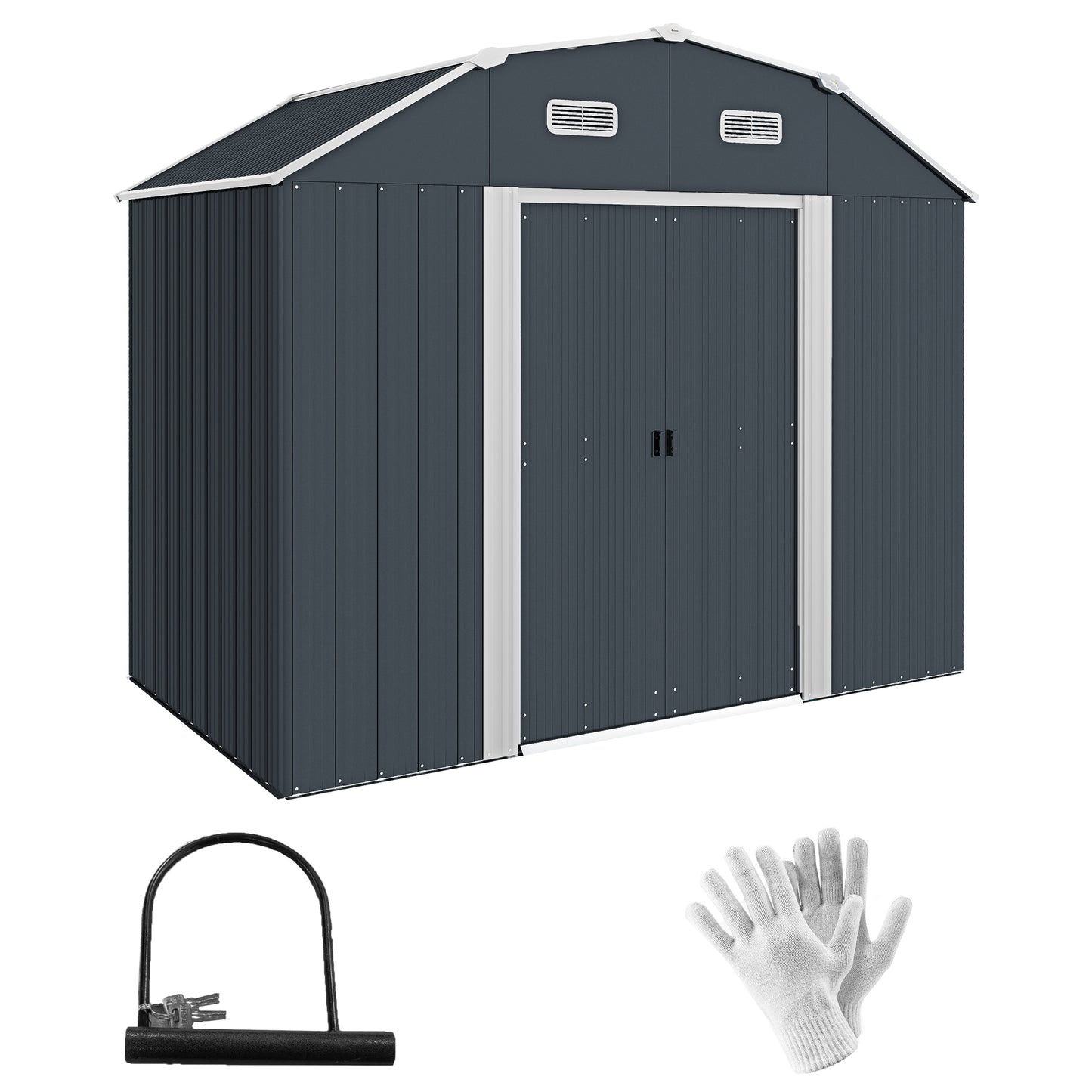 Outsunny 8' x 4' Galvanized Outdoor Storage Shed, Garden Shed with Adjustable Shelves, Double Sliding Doors and Vents