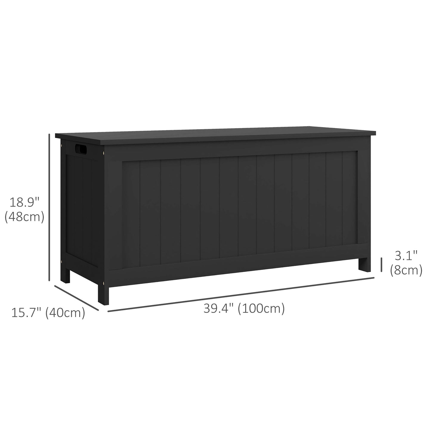 Storage Trunk with 2 Safety Hinges, Modern Entryway Bench with Side Handles, Toy Chest for Living Room, Playroom, Black