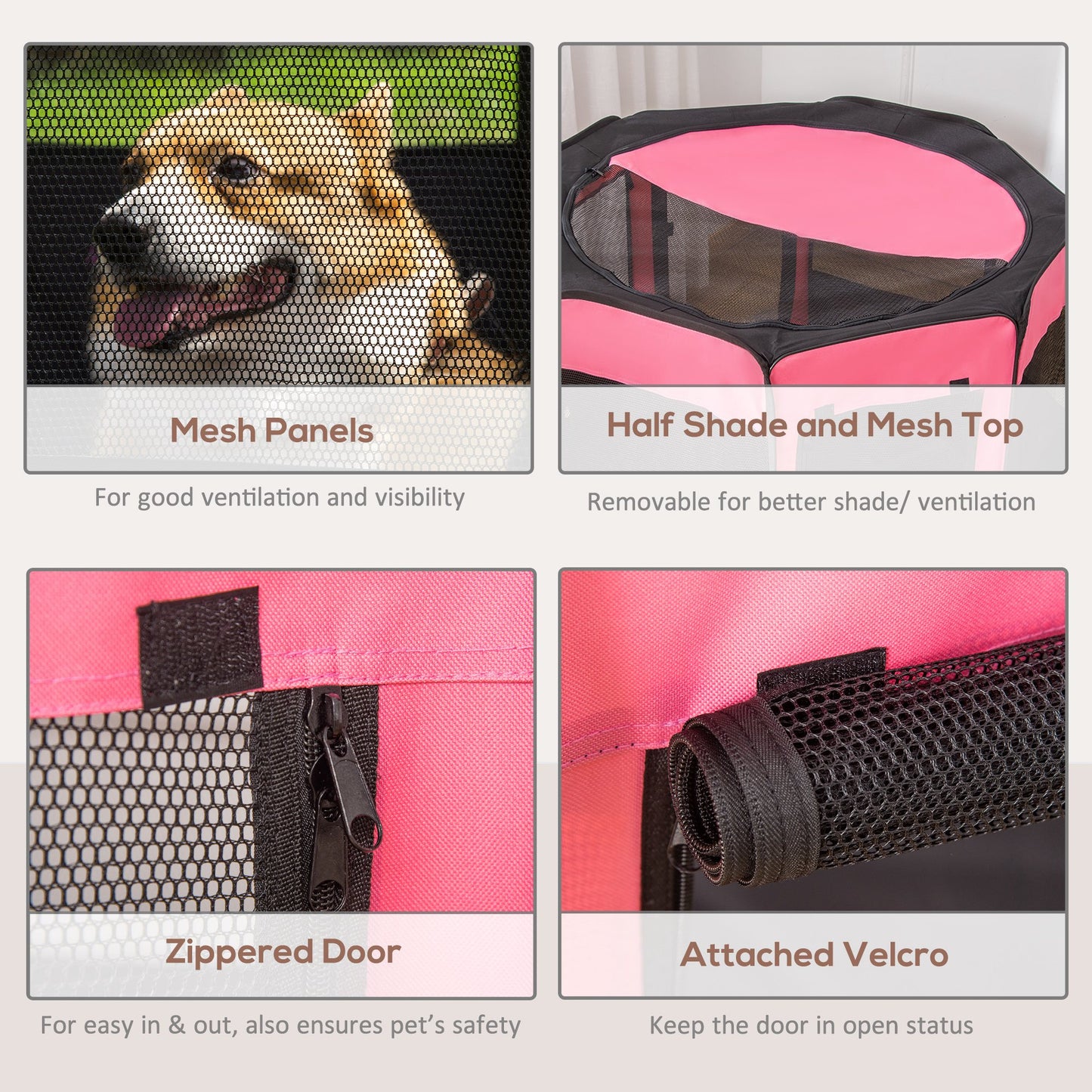 46-inch Pet Playpen Soft Exercise Puppy Dog Pen Portable Crate New Pink Carry Bag Included