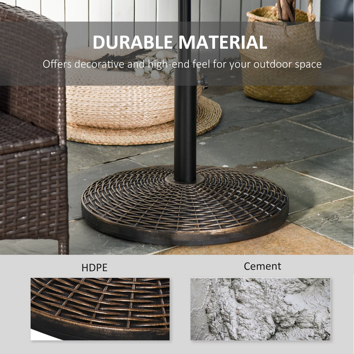 55 lbs Market Umbrella Base Holder 21" Heavy Duty Round Parasol Stand with Rattan Design for Patio, Outdoor, Backyard, Bronze