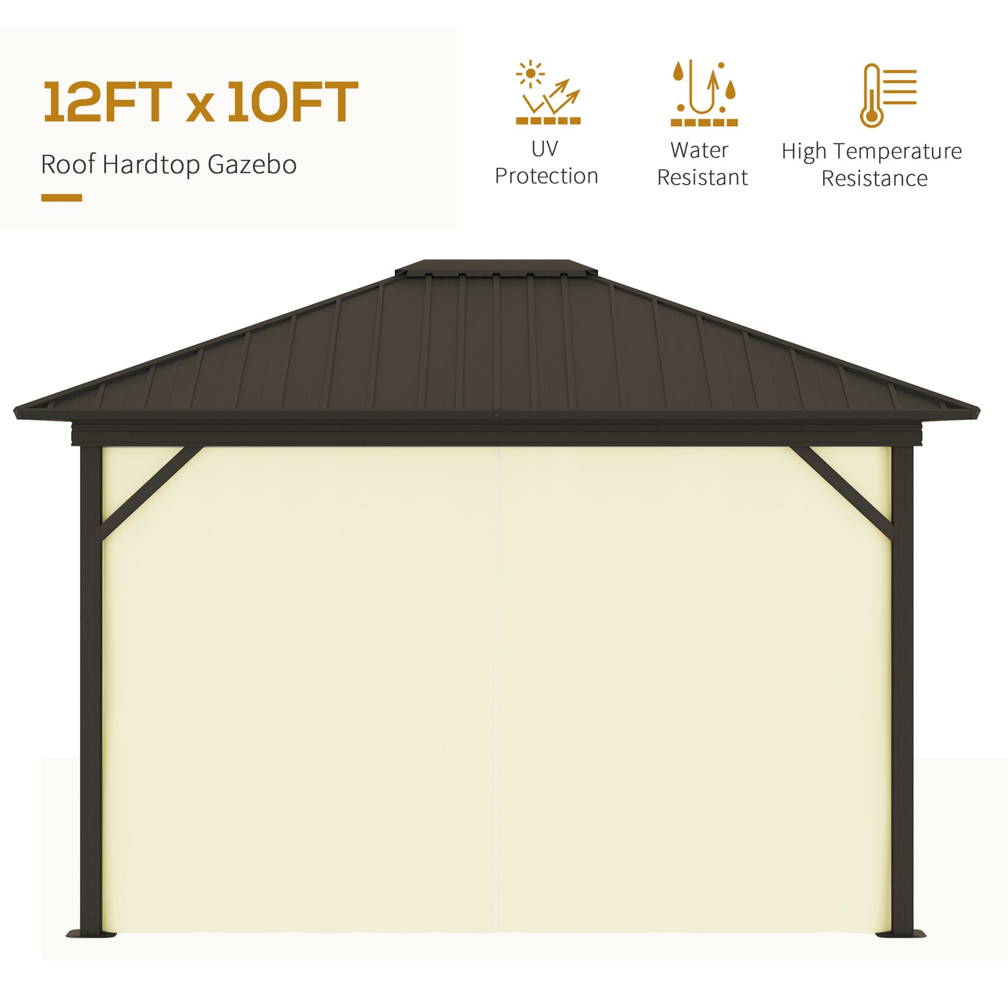 10' x 12' Outdoor Hardtop Gazebo Metal Roof Patio Gazebo with Aluminum Frame, Mesh Nettings, Curtains and Roomy Interior Space, Beige