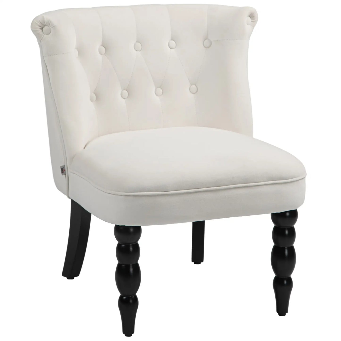 Vintage Style Accent Chair with Button Tufted Back, Turned Legs in Cream White