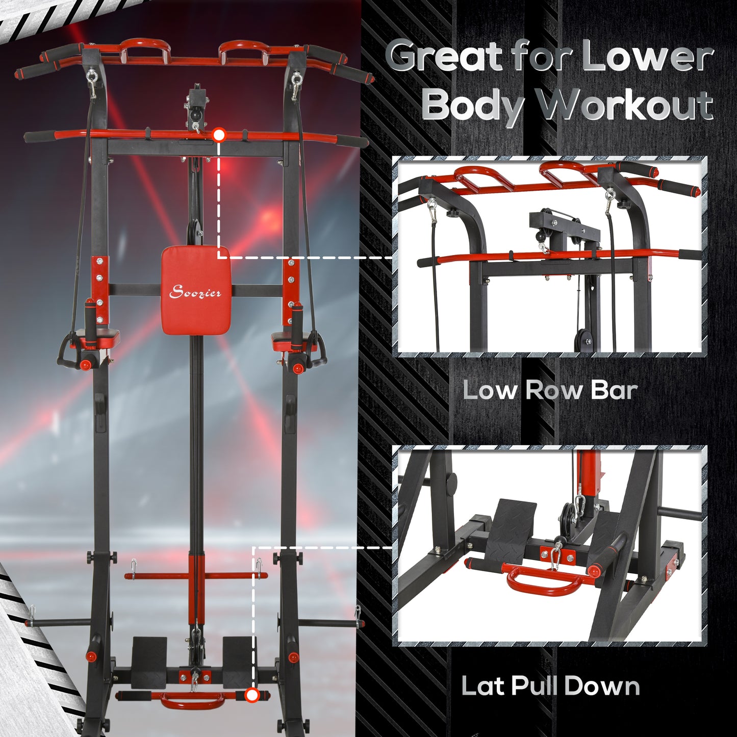 Power Tower, Pull Up Station with Dip Bar, Lat Pulldown Machine and Push-up Stand, Multi-Function Free Standing Pullup Bar for Home Gym