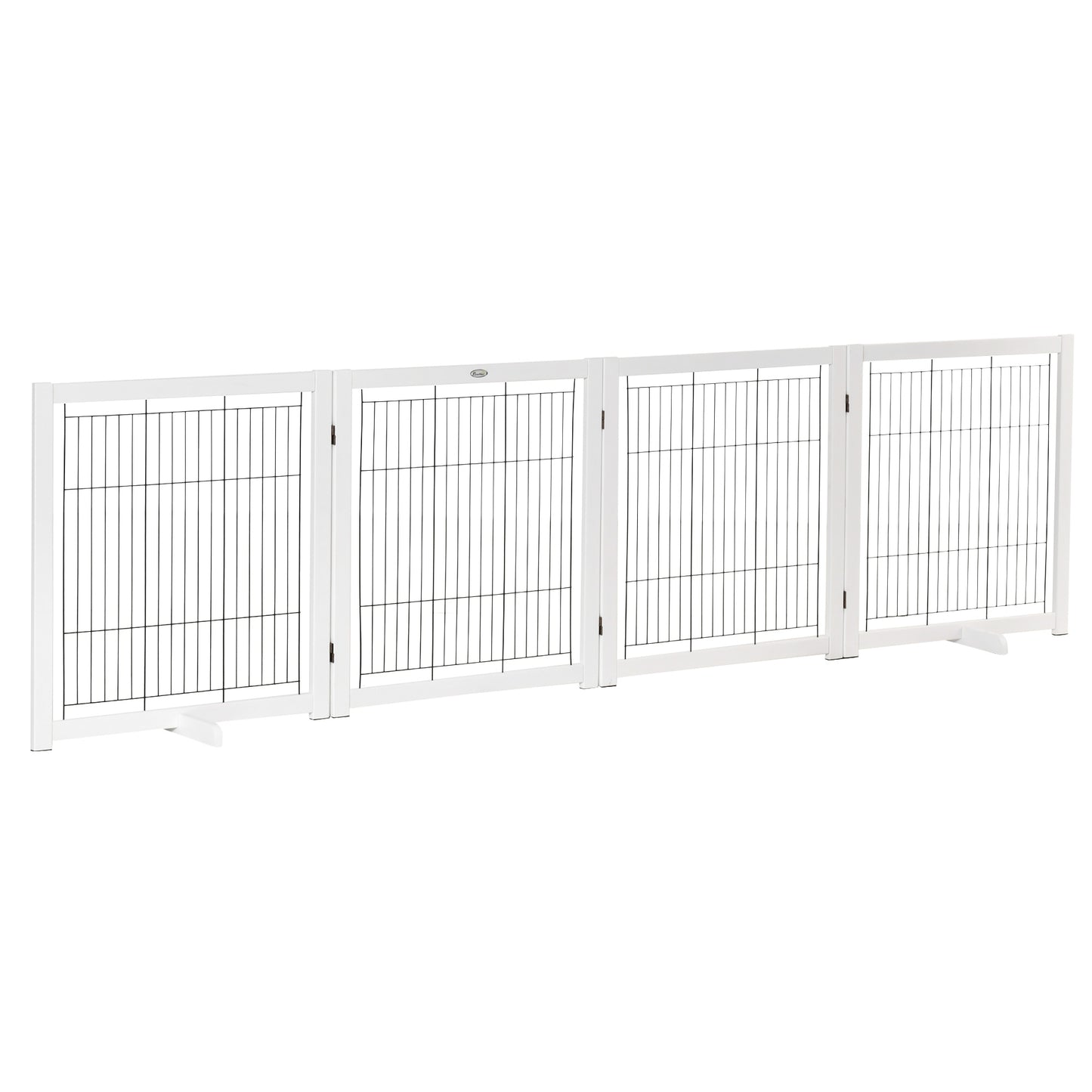 Wooden Dog Gate Foldable Pet Fence for Small & Medium Dogs 4 Panel with Support Feet Freestanding Safety Barrier for House Doorway Stairs White