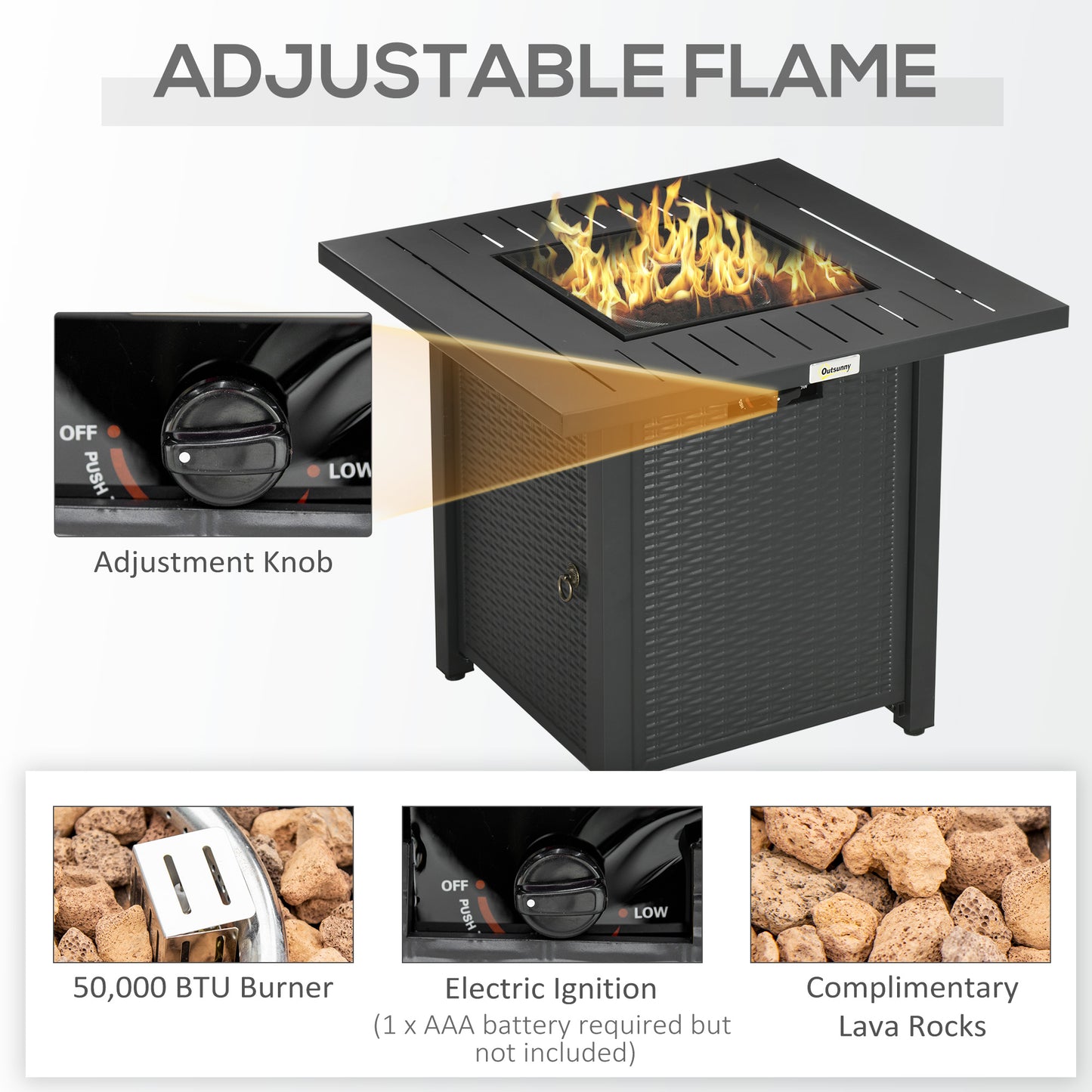 Propane Fire Pit Table Smokeless Gas Firepit with 40,000 BTU Burner Thermocouple, Lava Rocks, Cover, Spark Guard