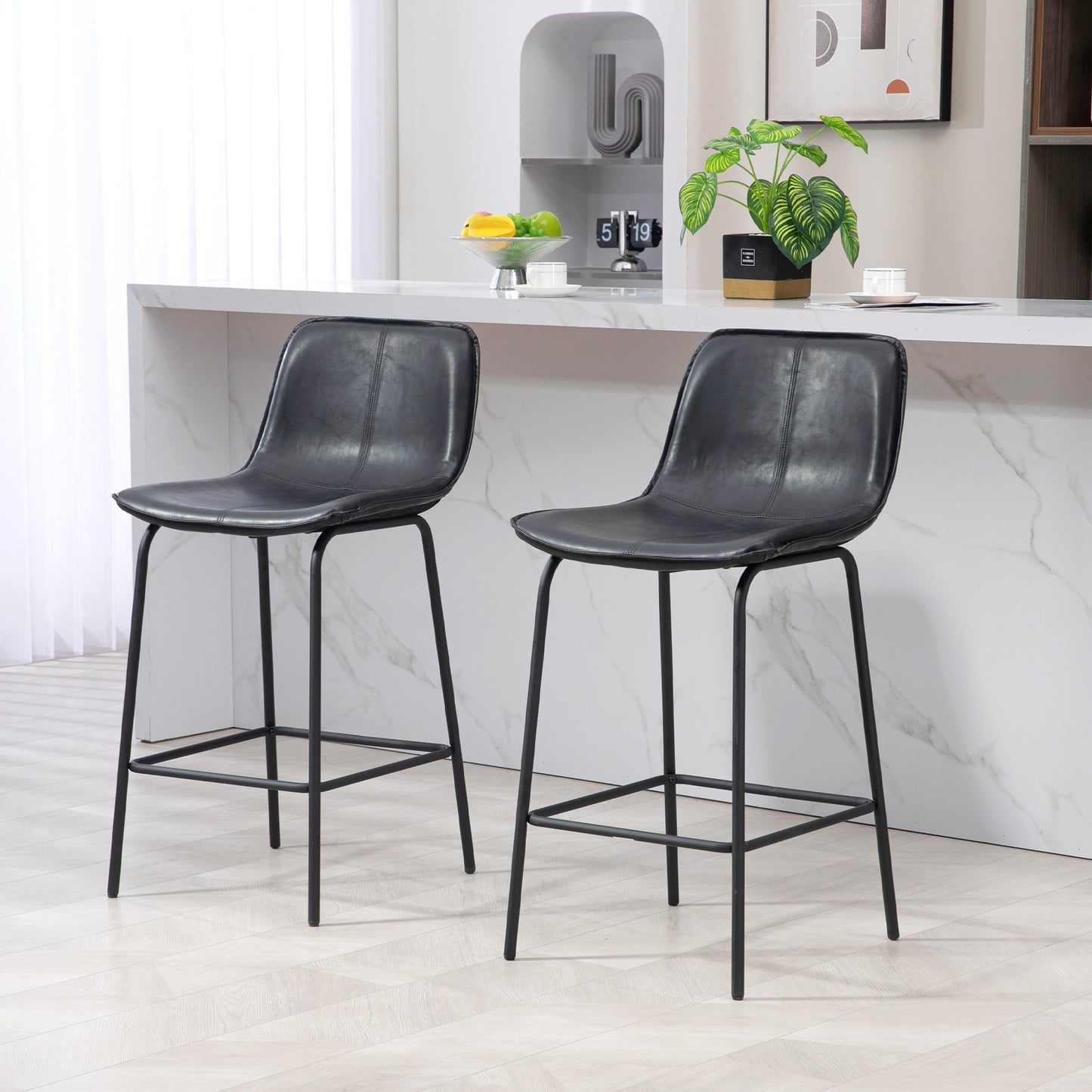 SET OF 2 Upholstered Bar Stools Counter Height with Steel Legs